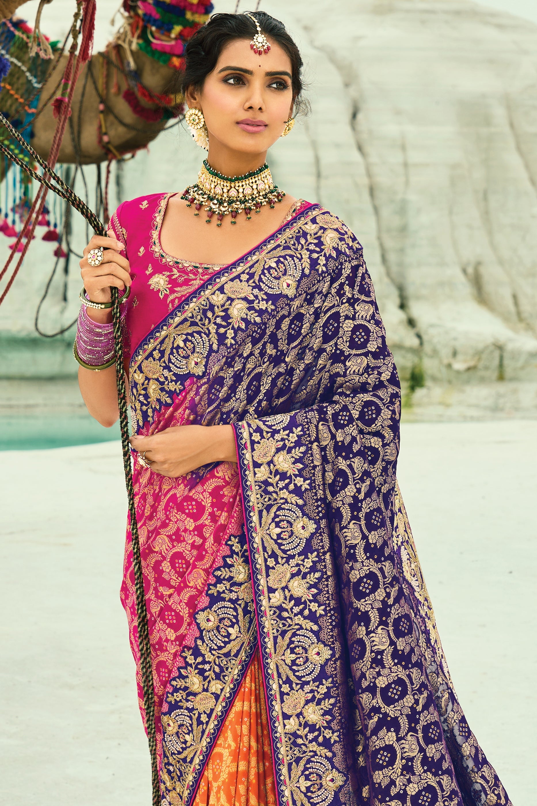 Multicolor Georgette Bandhani Saree-SAR10293_4_SareeButa.com