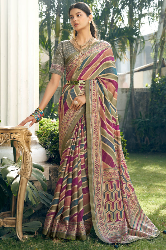 Multicolor Georgette Saree with Brasso Print-ZB133934_1_SareeButa.com