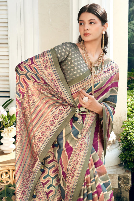 Multicolor Georgette Saree with Brasso Print-ZB133934_2_SareeButa.com