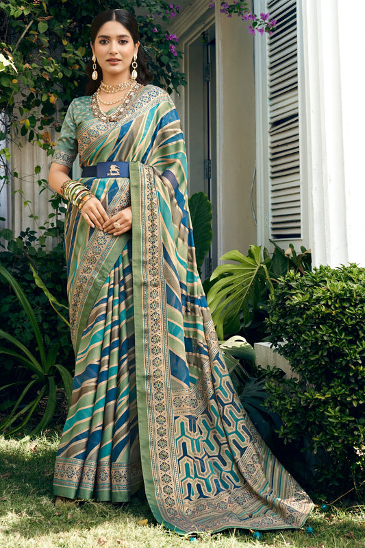 Multicolor Georgette Saree with Brasso Print-ZB133935_1_SareeButa.com