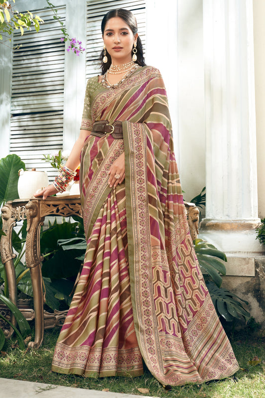 Multicolor Georgette Saree with Brasso Print-ZB133936_1_SareeButa.com