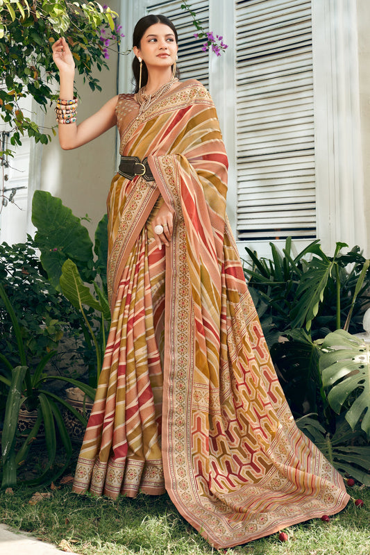 Multicolor Georgette Saree with Brasso Print-ZB133937_1_SareeButa.com