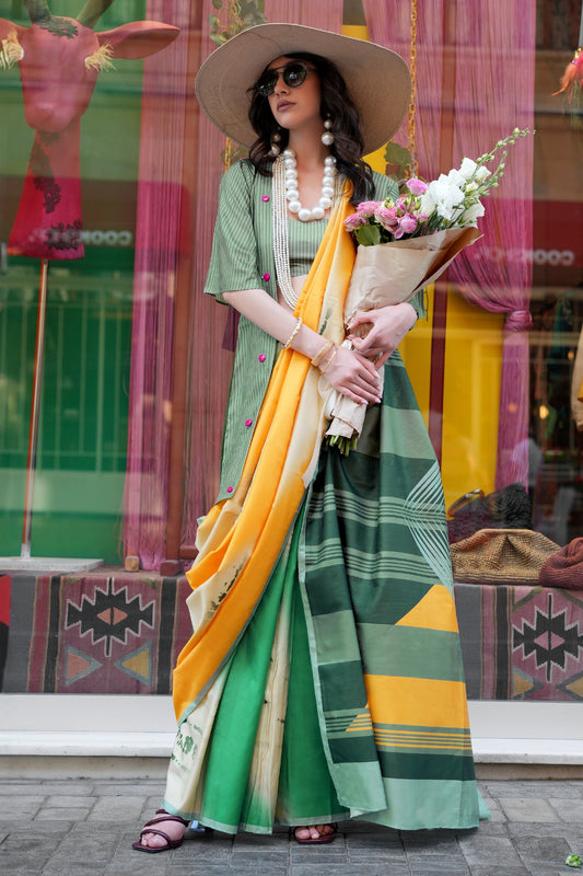 Multicolor Green Printed Silk Saree-SAR11358_1_SareeButa.com