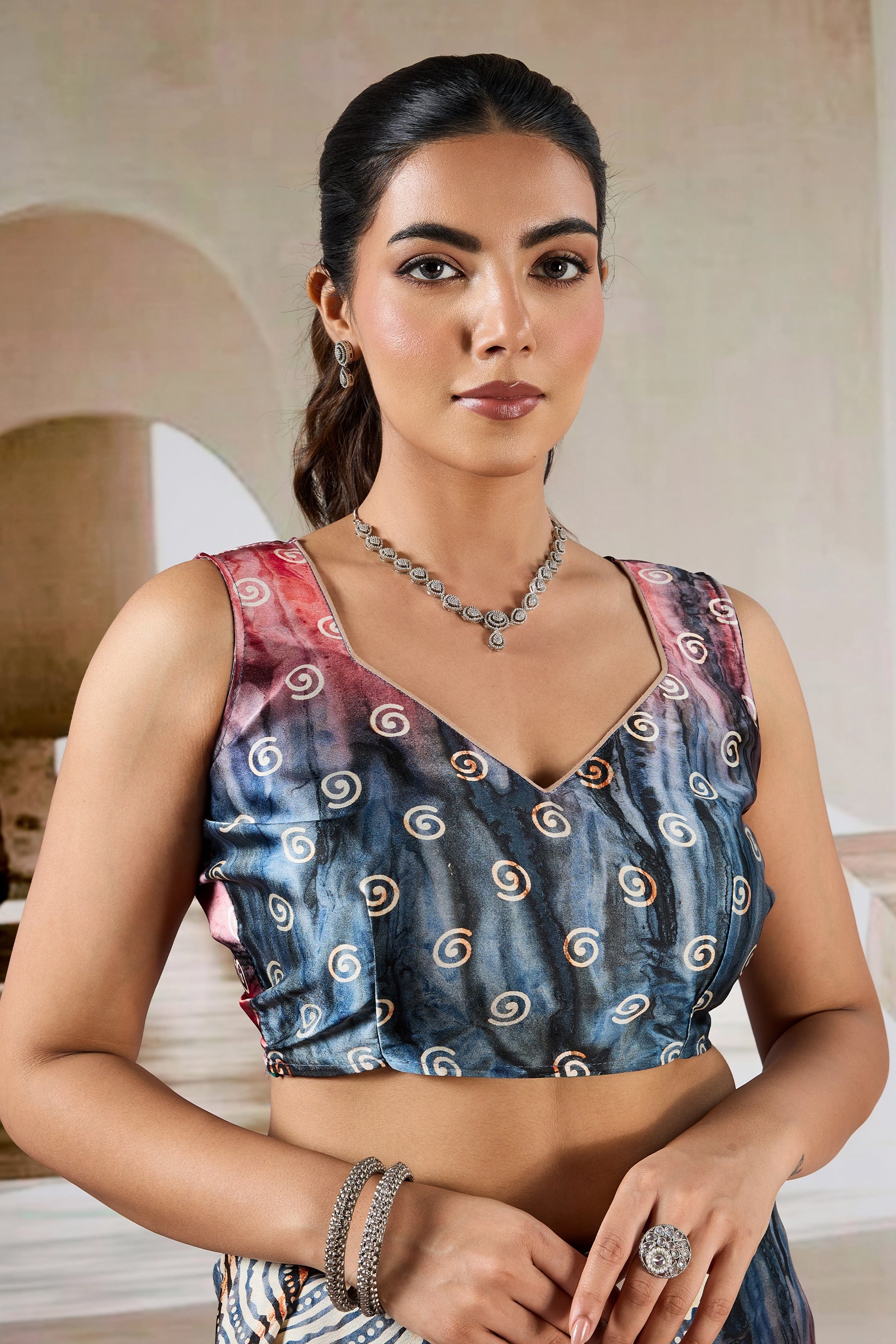 Multicolor Grey Ajrakh Print Satin Saree-SAR11902_4_SareeButa.com