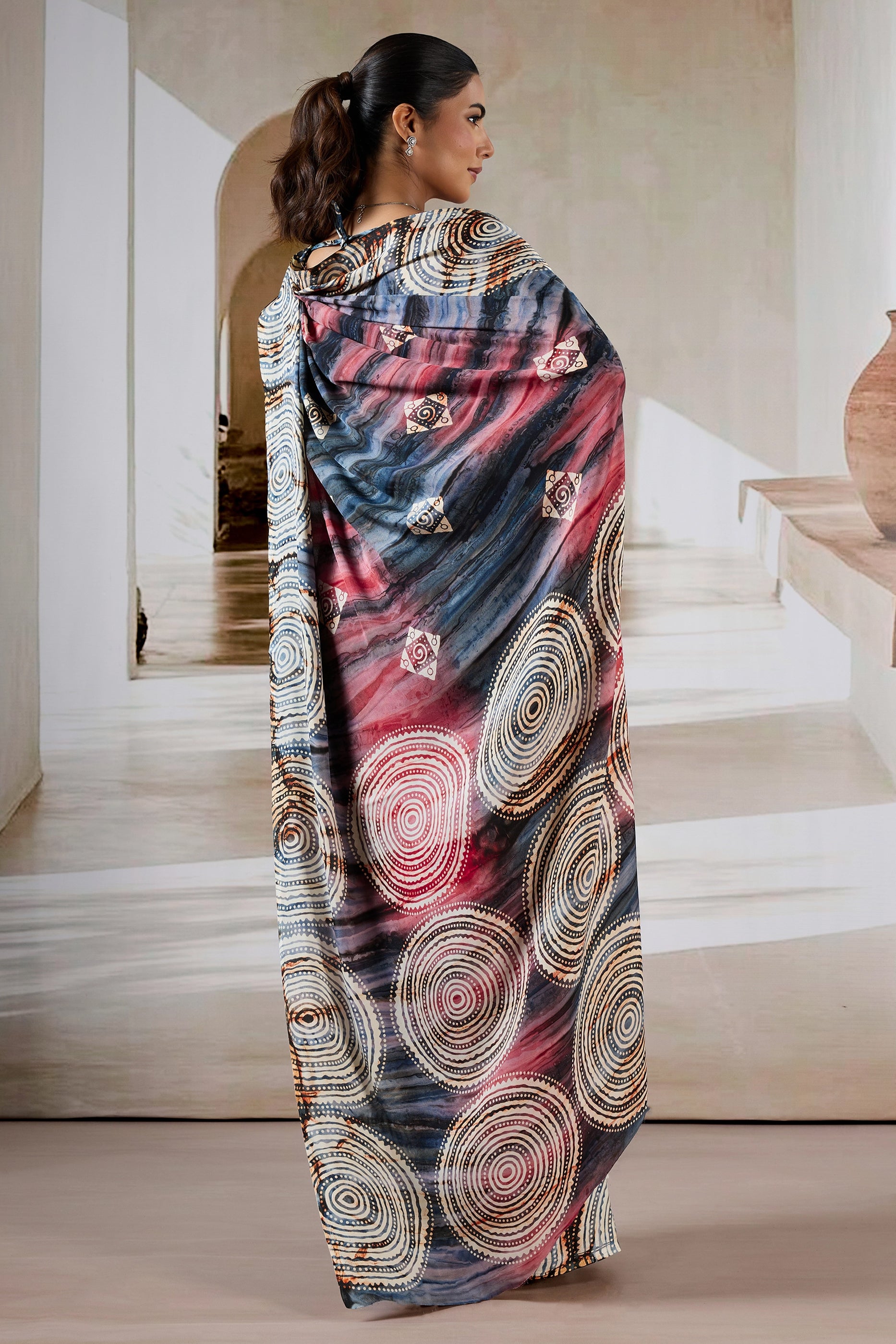 Multicolor Grey Ajrakh Print Satin Saree-SAR11902_5_SareeButa.com