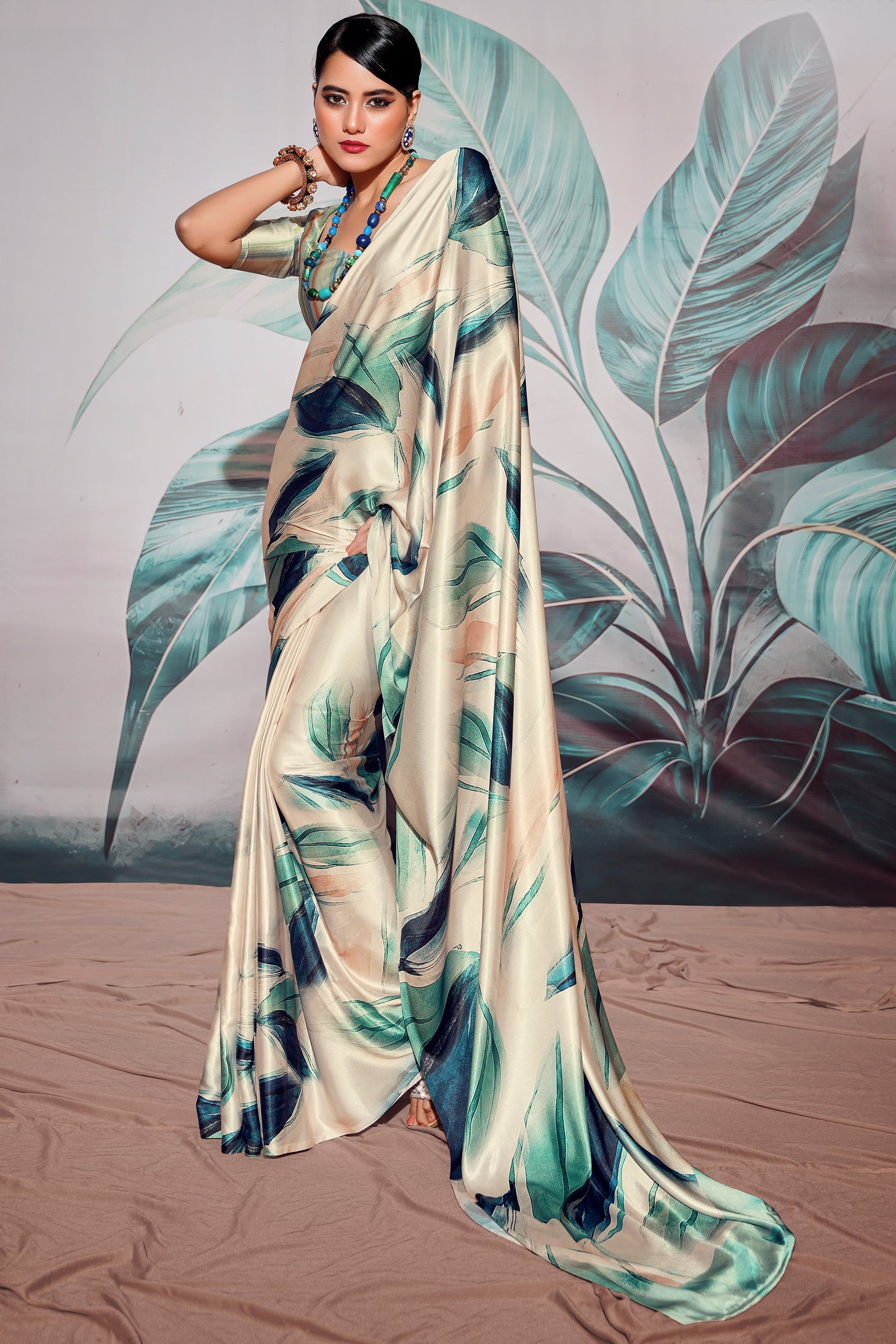 Multicolor Printed Satin Saree-ZB134392_1_SareeButa.com