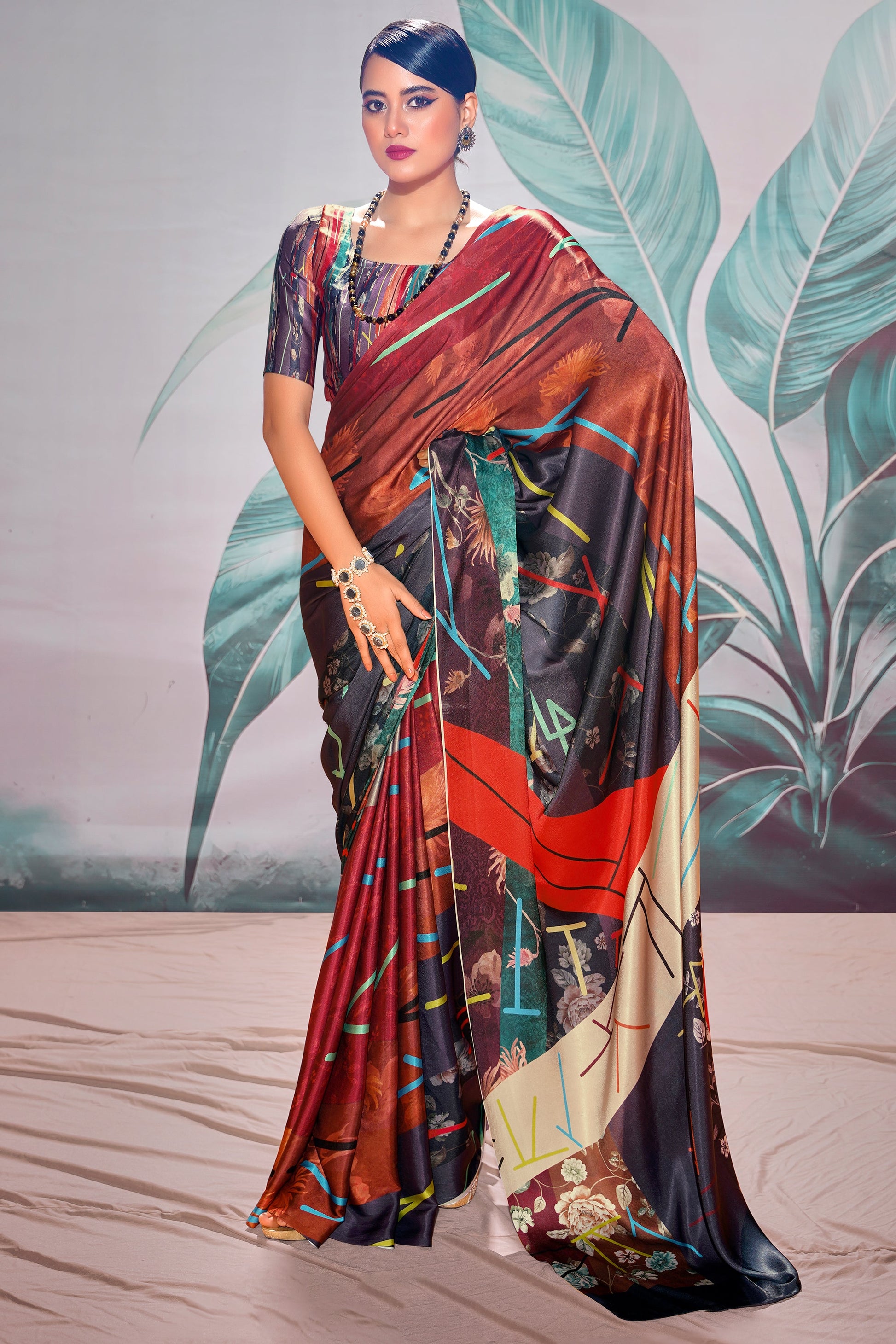 Multicolor Printed Satin Saree-ZB134394_1_SareeButa.com