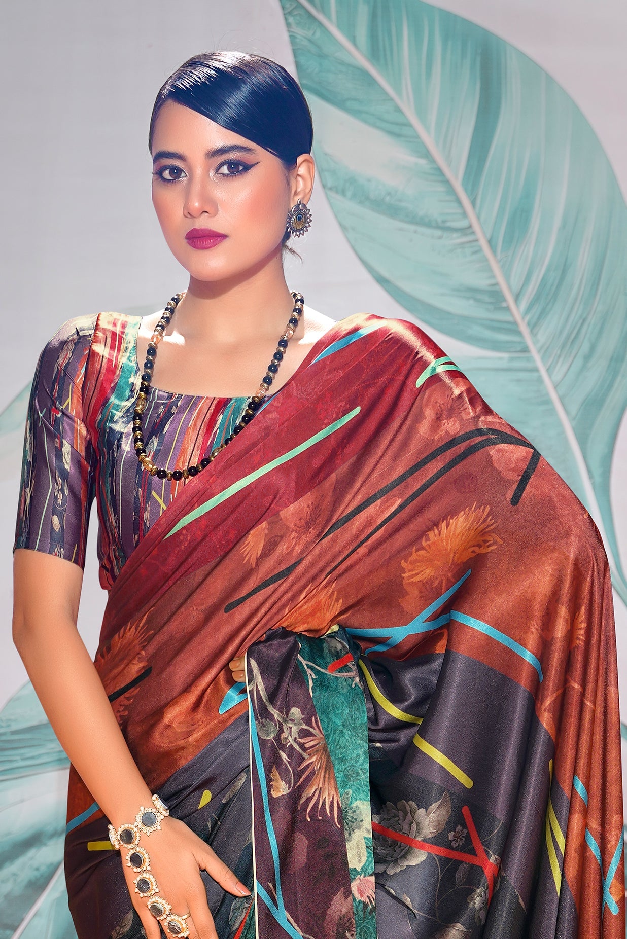 Multicolor Printed Satin Saree-ZB134394_2_SareeButa.com