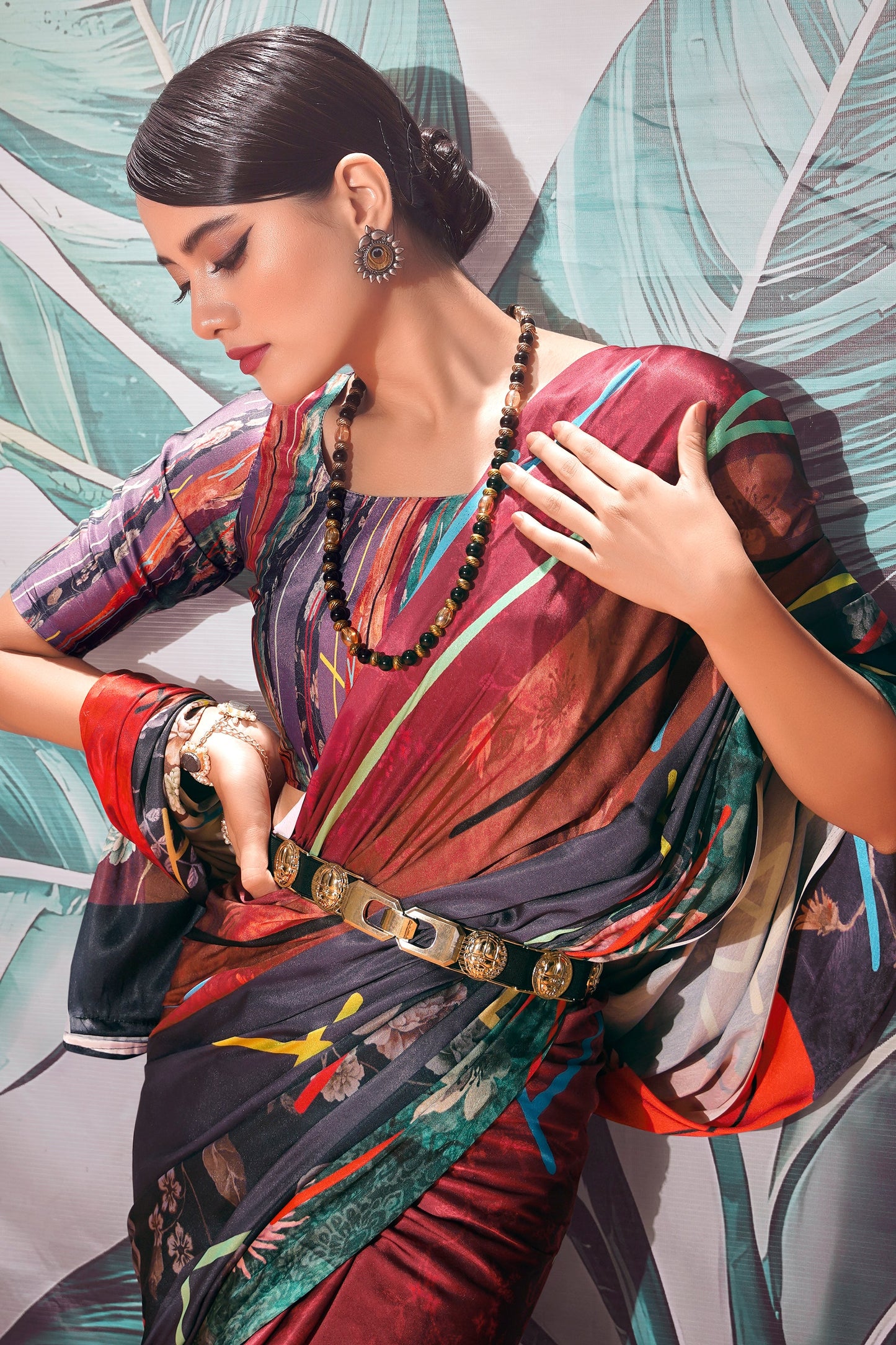 Multicolor Printed Satin Saree-ZB134394_3_SareeButa.com