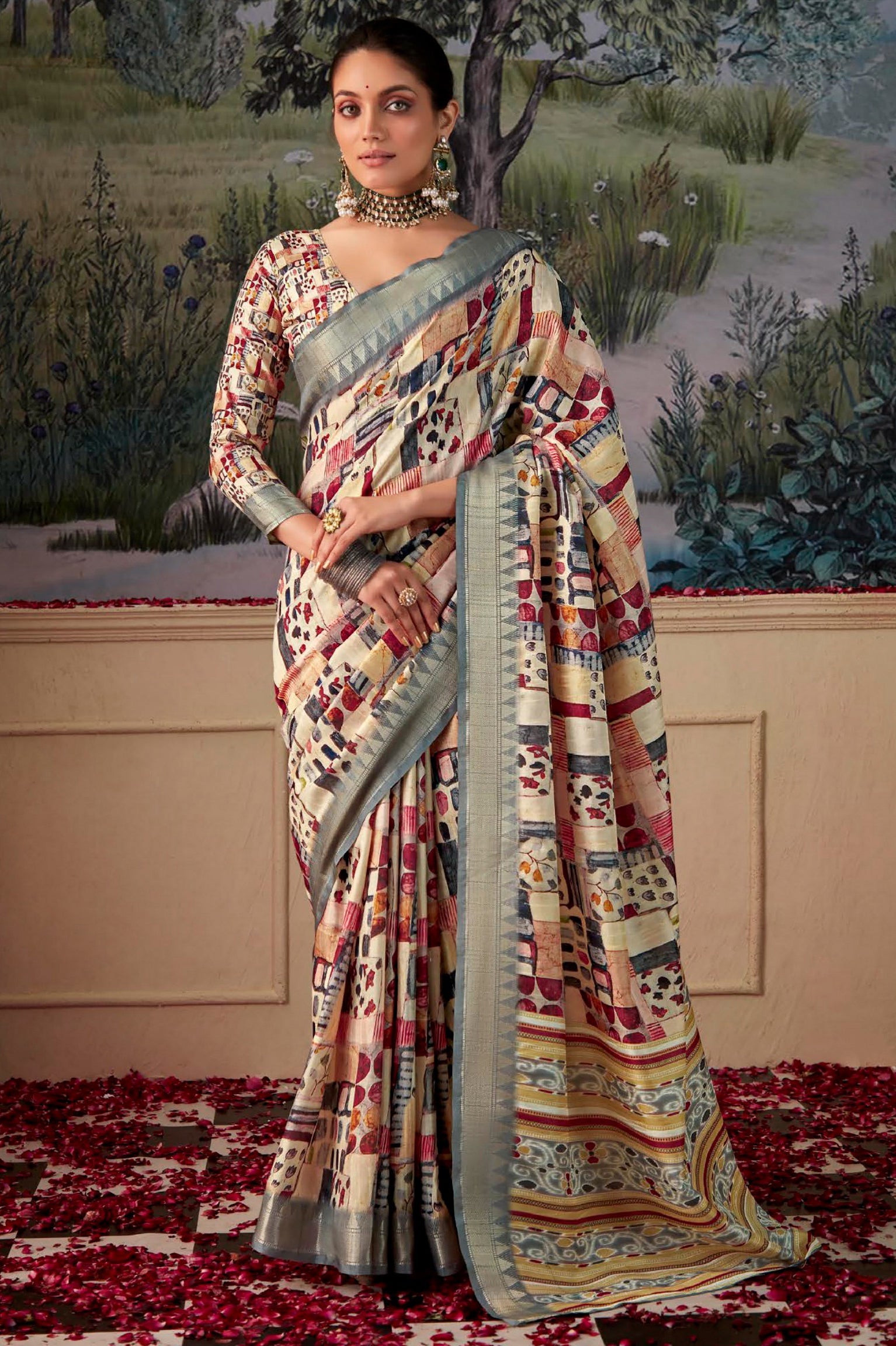 Multicolor Printed Silk Saree-ZB134367_1_SareeButa.com