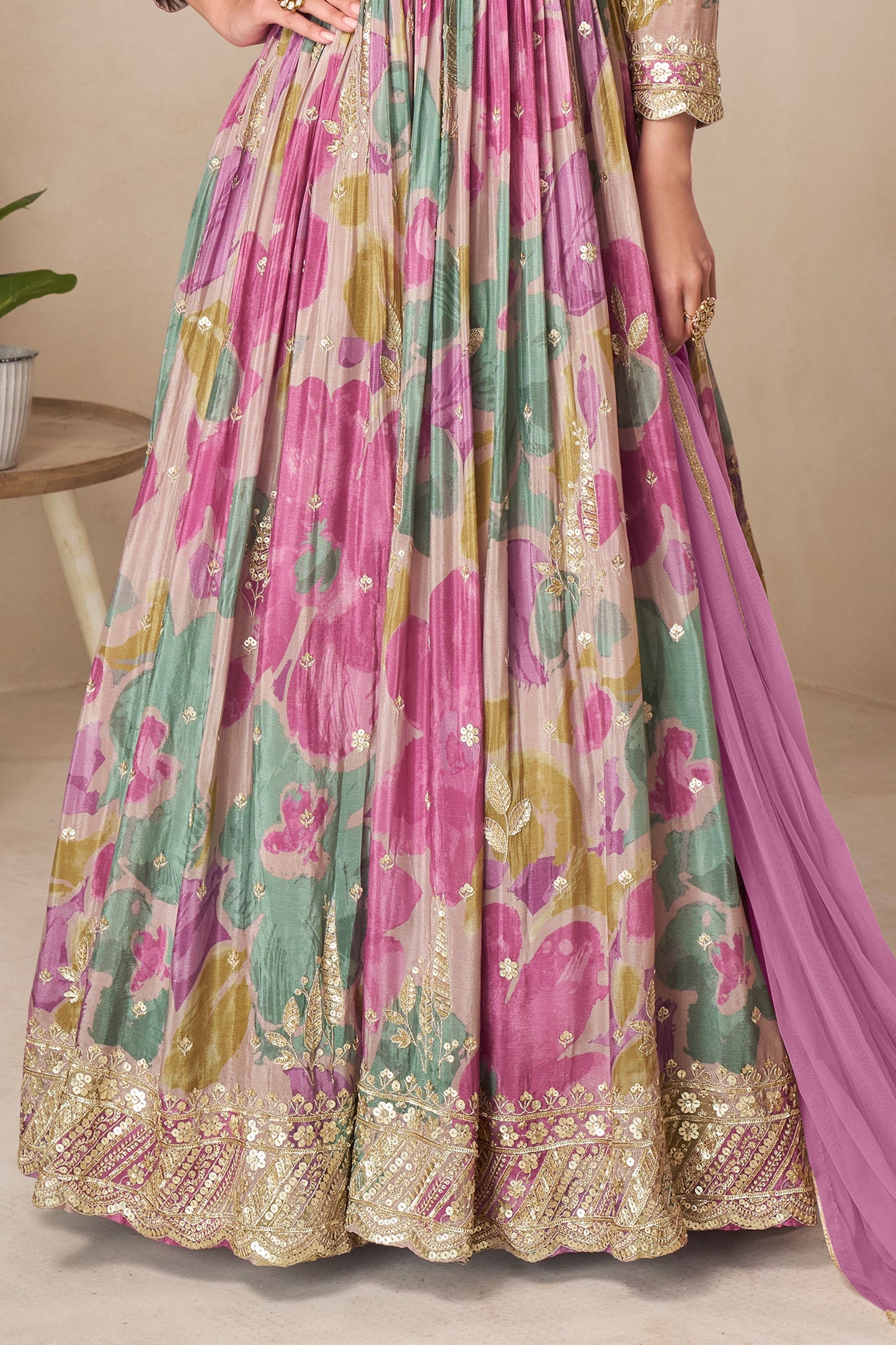 Multicolor Readymade Chinon Gown with Dupatta-SAR11560_5_SareeButa.com
