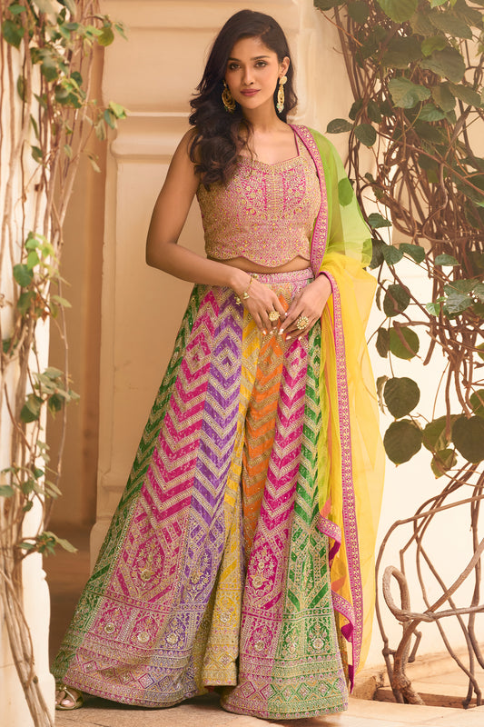 Multicolor Readymade Chinon Palazzo Set with Dupatta-SAR13542_1_SareeButa.com