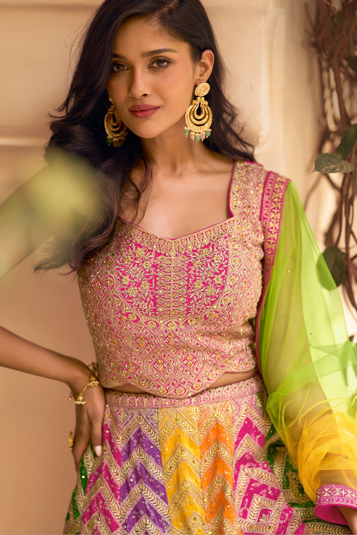 Multicolor Readymade Chinon Palazzo Set with Dupatta-SAR13542_3_SareeButa.com
