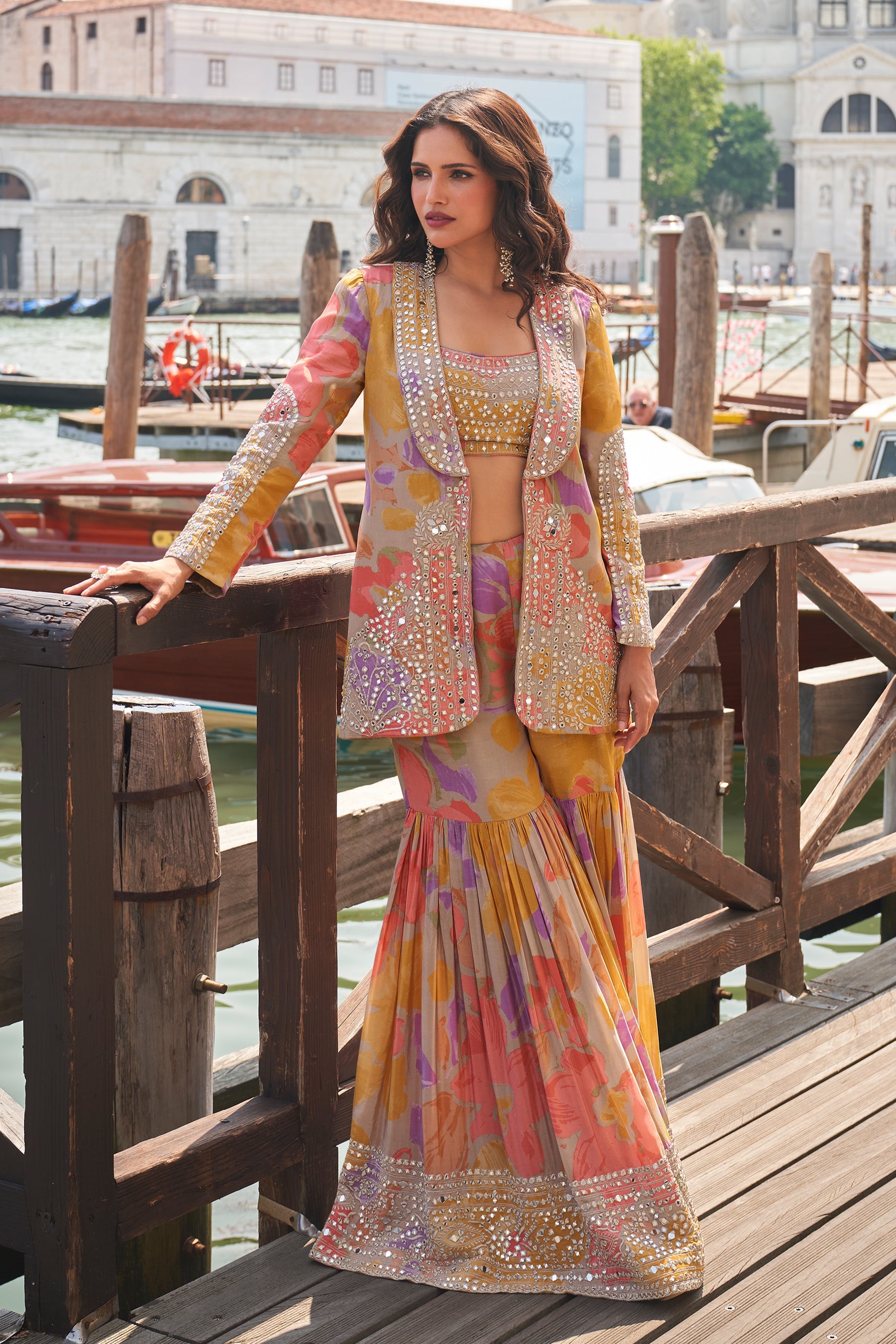 Multicolor Readymade Chinon Silk Sharara Set With Jacket-SAR11380_4_SareeButa.com