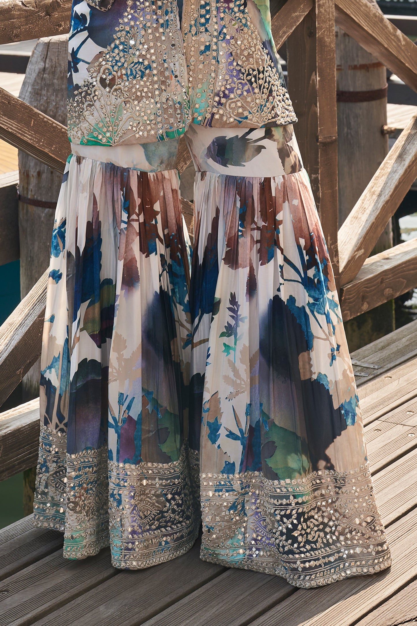 Multicolor Readymade Chinon Silk Sharara Set With Jacket-SAR11381_5_SareeButa.com