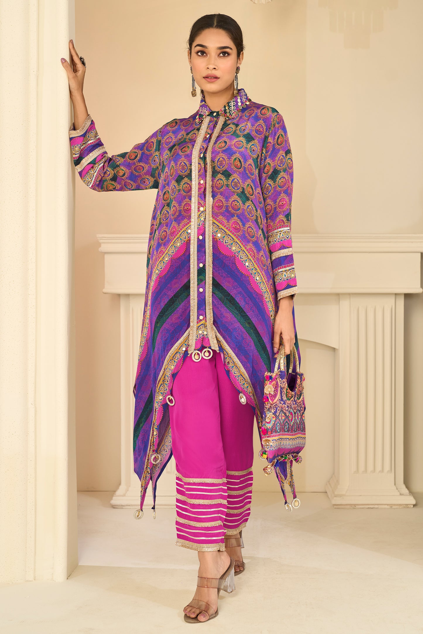 Multicolor Readymade Embroidered Crepe Kurta Set-SAR13018_1_SareeButa.com