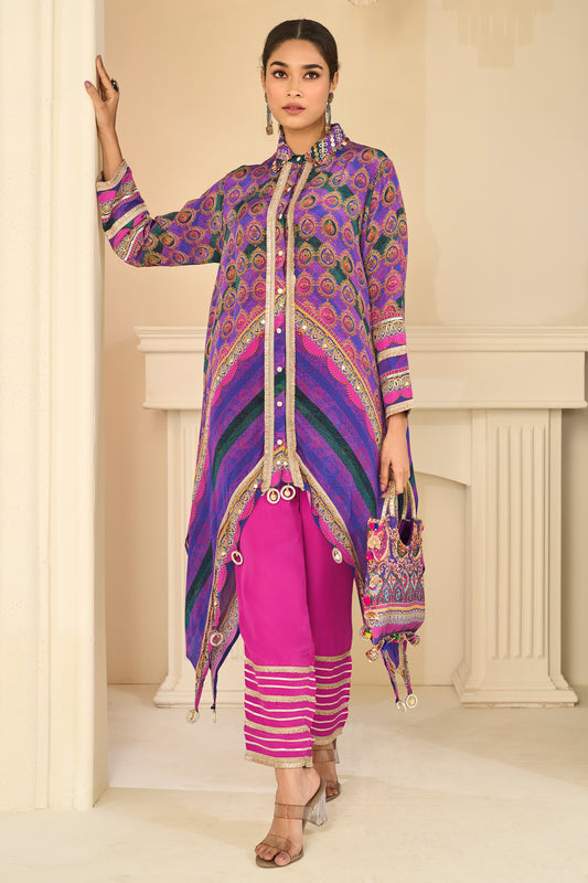 Multicolor Readymade Embroidered Crepe Kurta Set-SAR13018_1_SareeButa.com