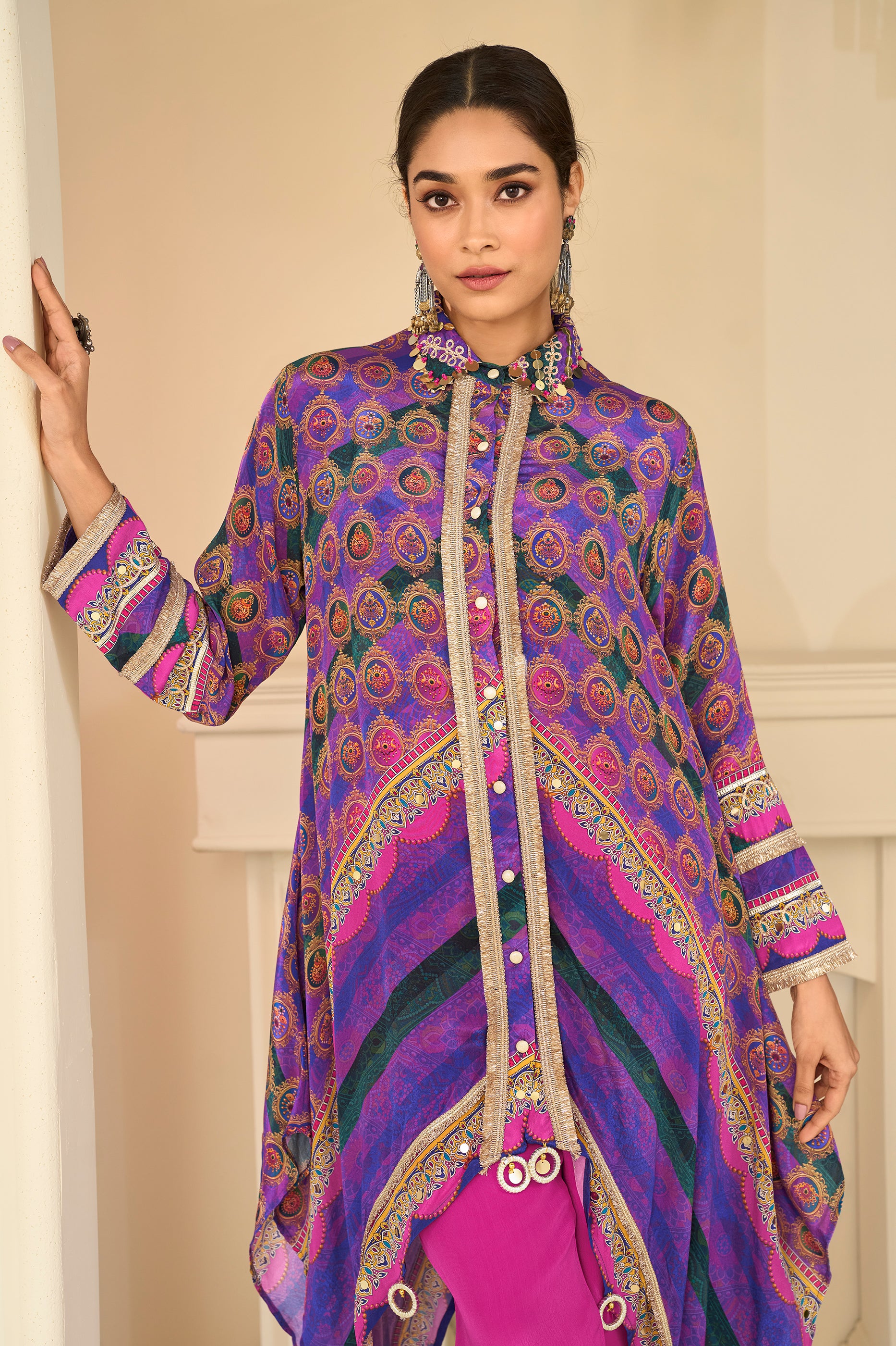 Multicolor Readymade Embroidered Crepe Kurta Set-SAR13018_2_SareeButa.com