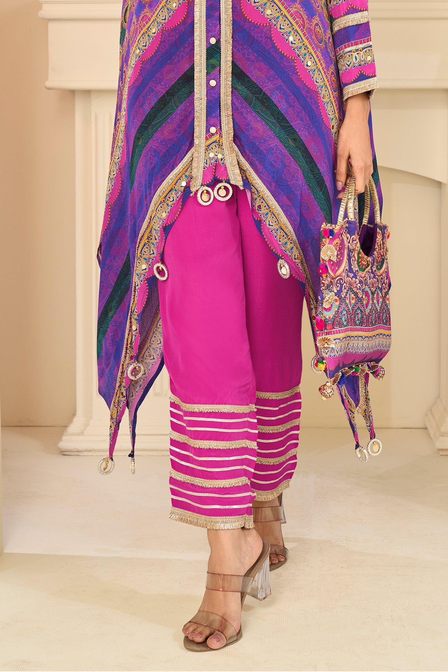 Multicolor Readymade Embroidered Crepe Kurta Set-SAR13018_4_SareeButa.com