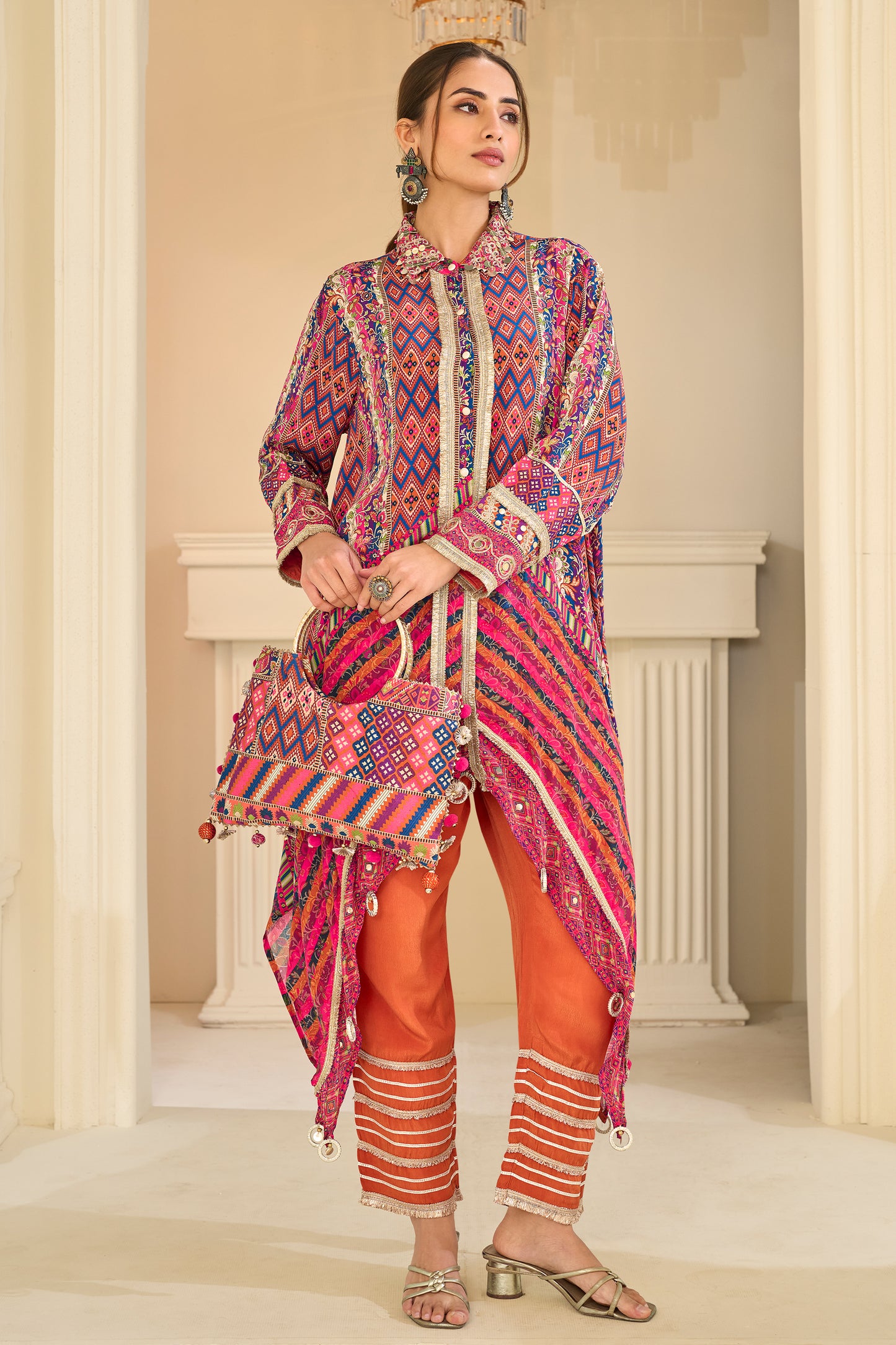Multicolor Readymade Embroidered Crepe Kurta Set-SAR13019_1_SareeButa.com