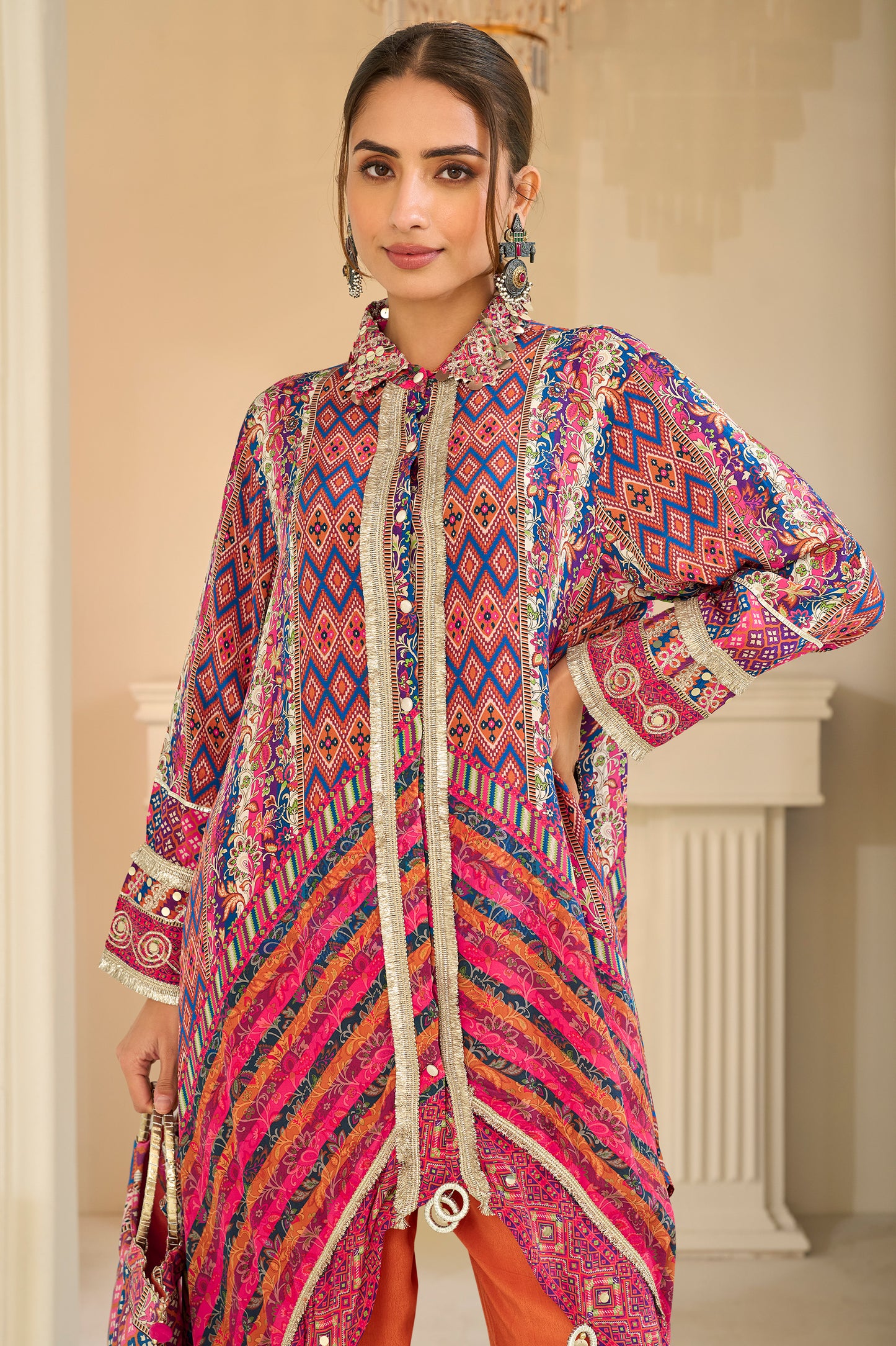 Multicolor Readymade Embroidered Crepe Kurta Set-SAR13019_2_SareeButa.com