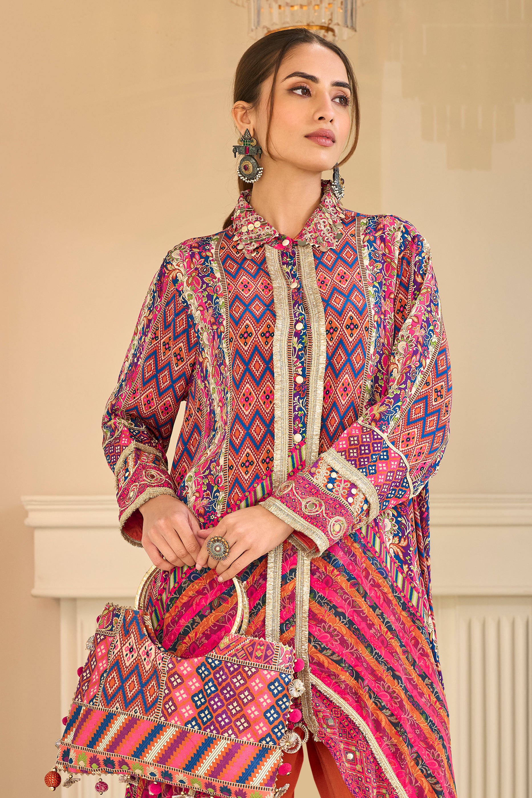 Multicolor Readymade Embroidered Crepe Kurta Set-SAR13019_3_SareeButa.com