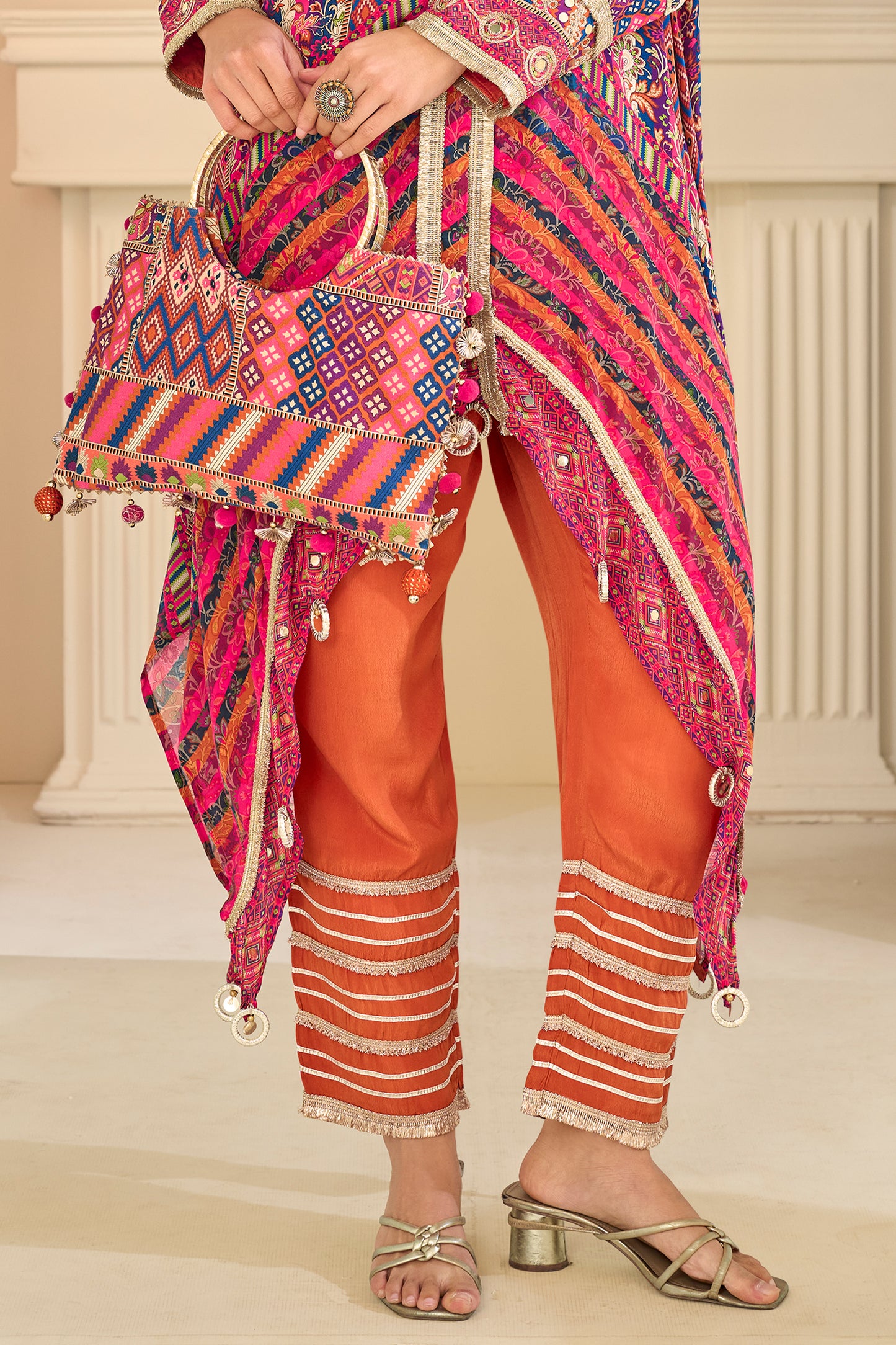 Multicolor Readymade Embroidered Crepe Kurta Set-SAR13019_4_SareeButa.com