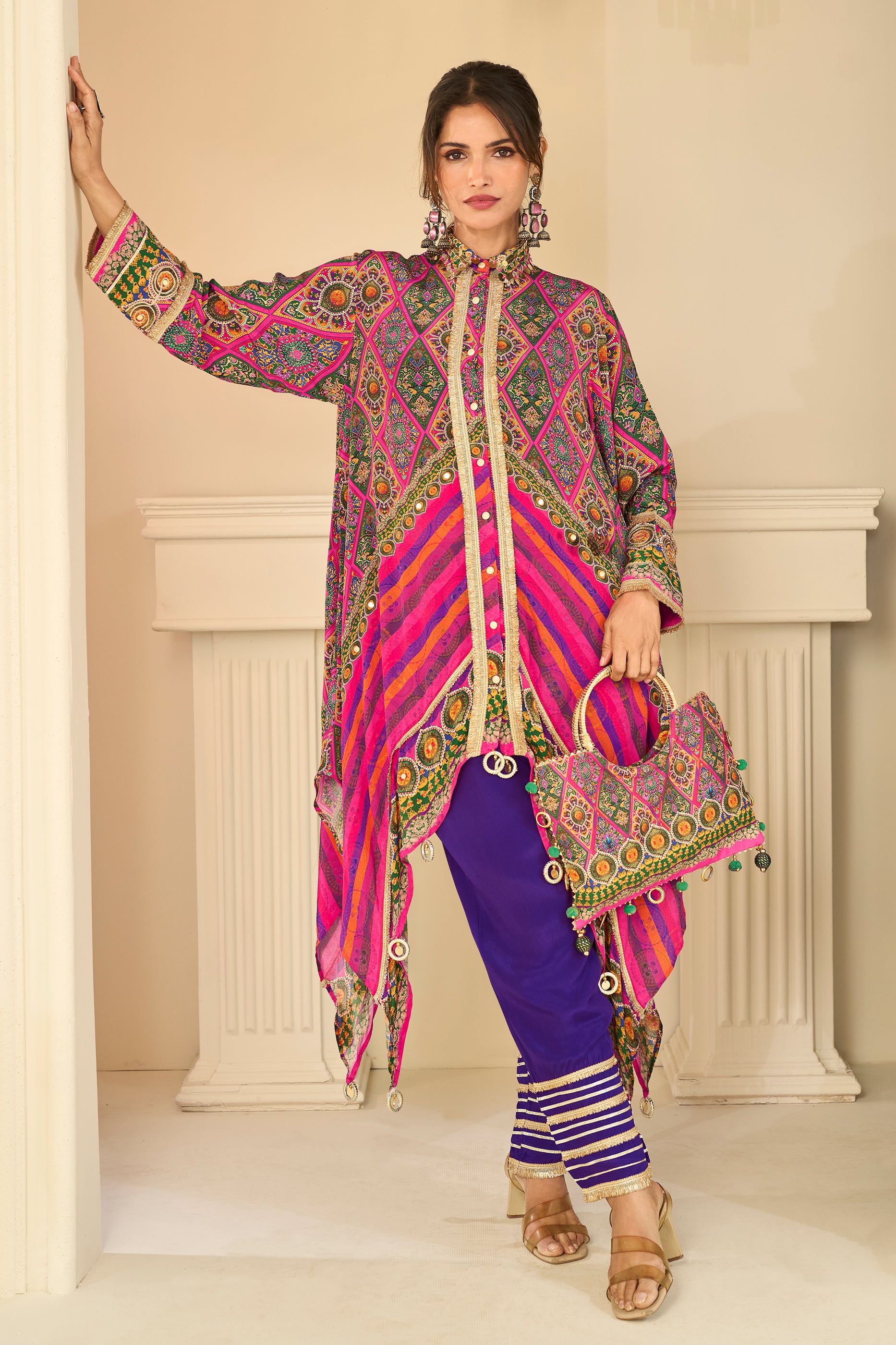Multicolor Readymade Embroidered Crepe Kurta Set-SAR13020_1_SareeButa.com