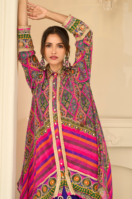 Multicolor Readymade Embroidered Crepe Kurta Set-SAR13020_2_SareeButa.com