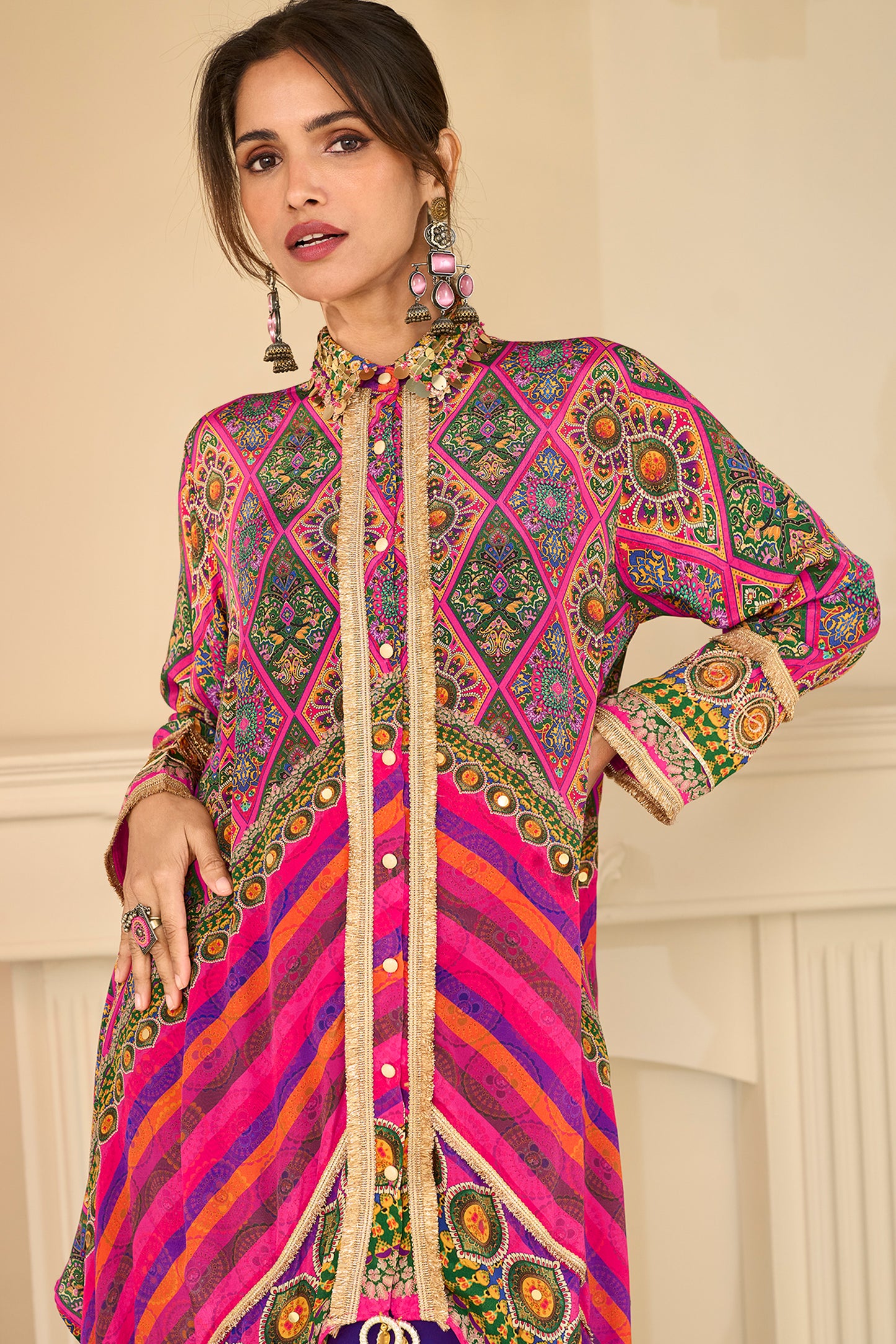 Multicolor Readymade Embroidered Crepe Kurta Set-SAR13020_3_SareeButa.com