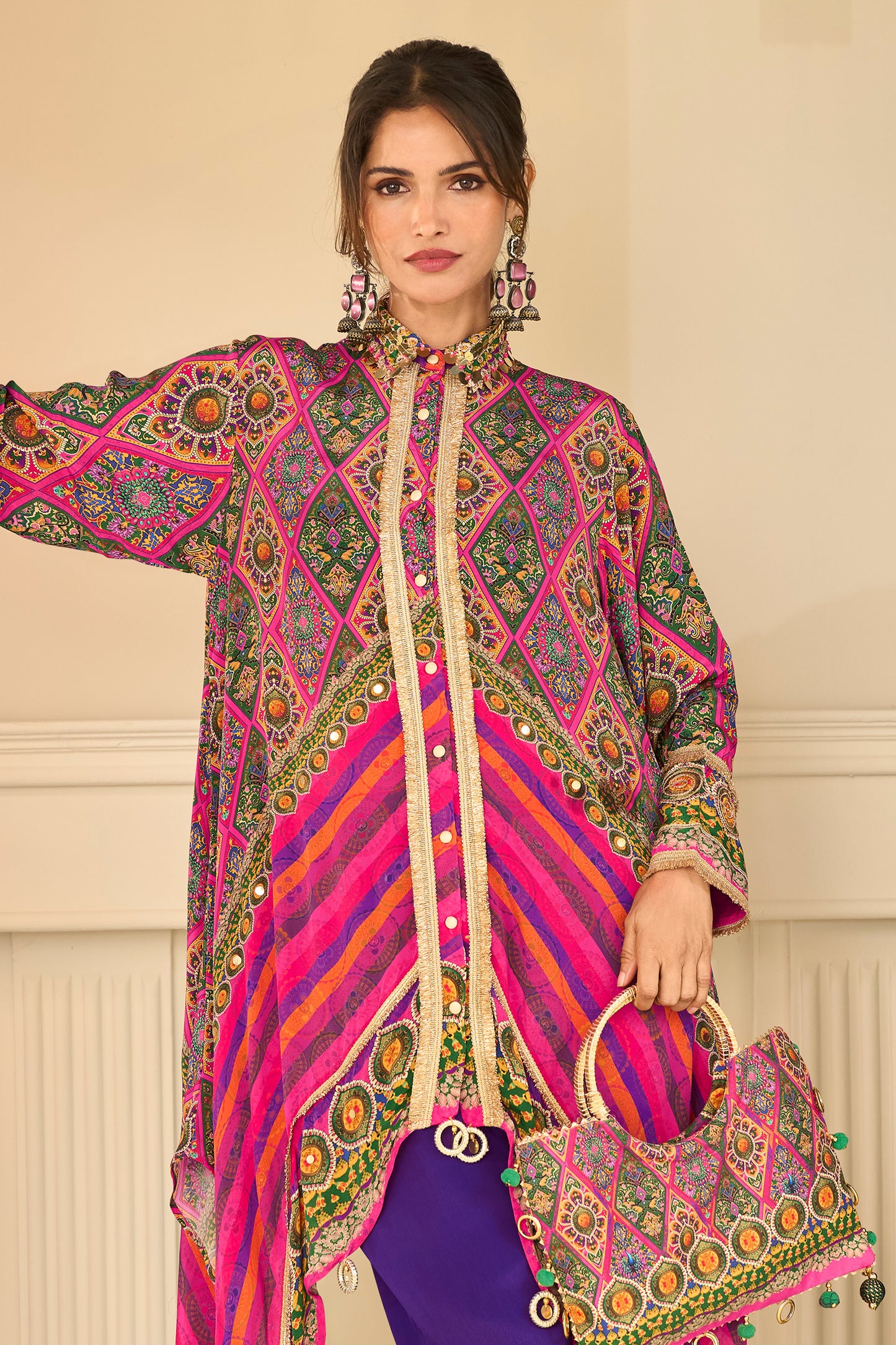 Multicolor Readymade Embroidered Crepe Kurta Set-SAR13020_4_SareeButa.com