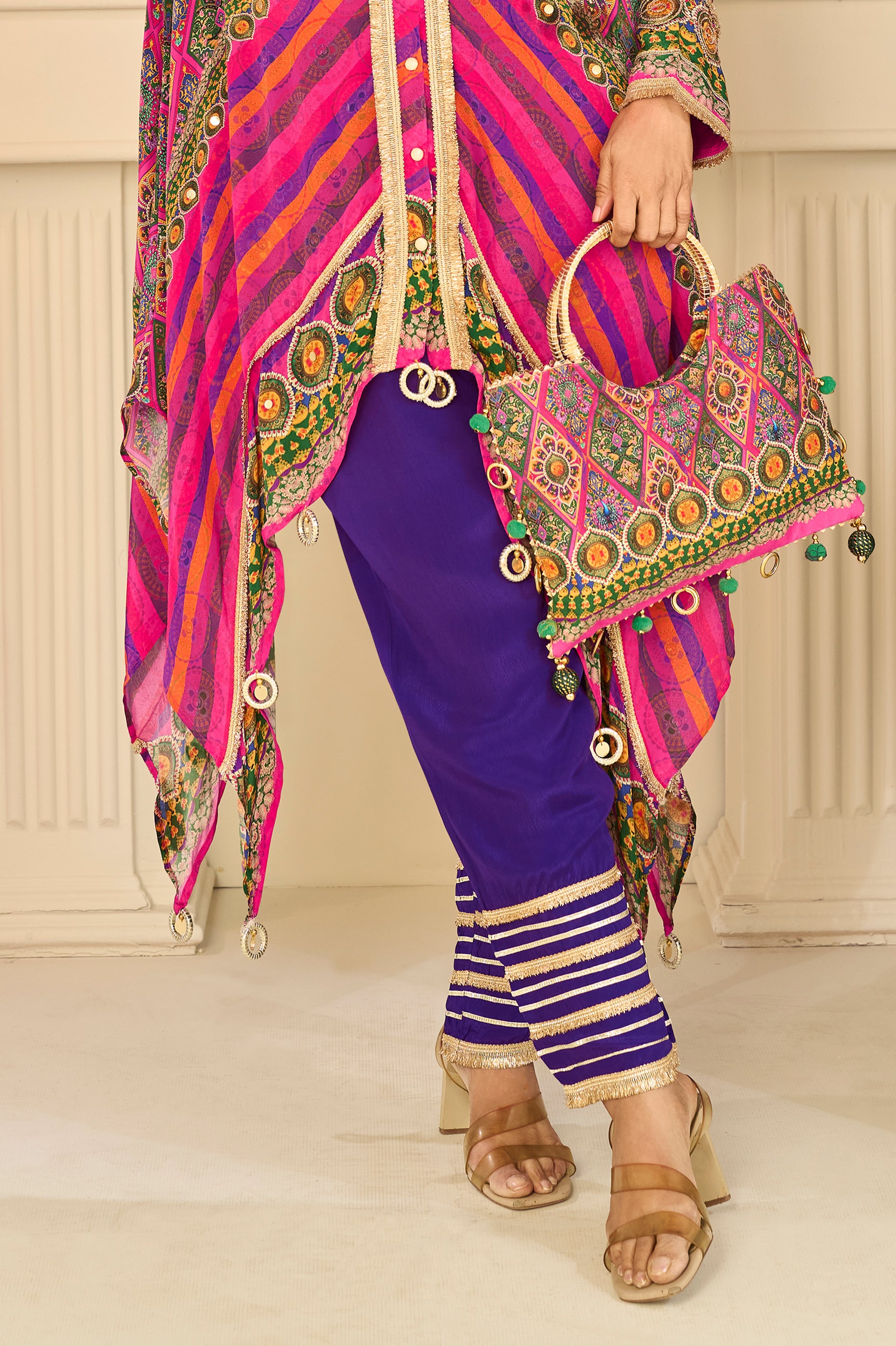 Multicolor Readymade Embroidered Crepe Kurta Set-SAR13020_5_SareeButa.com