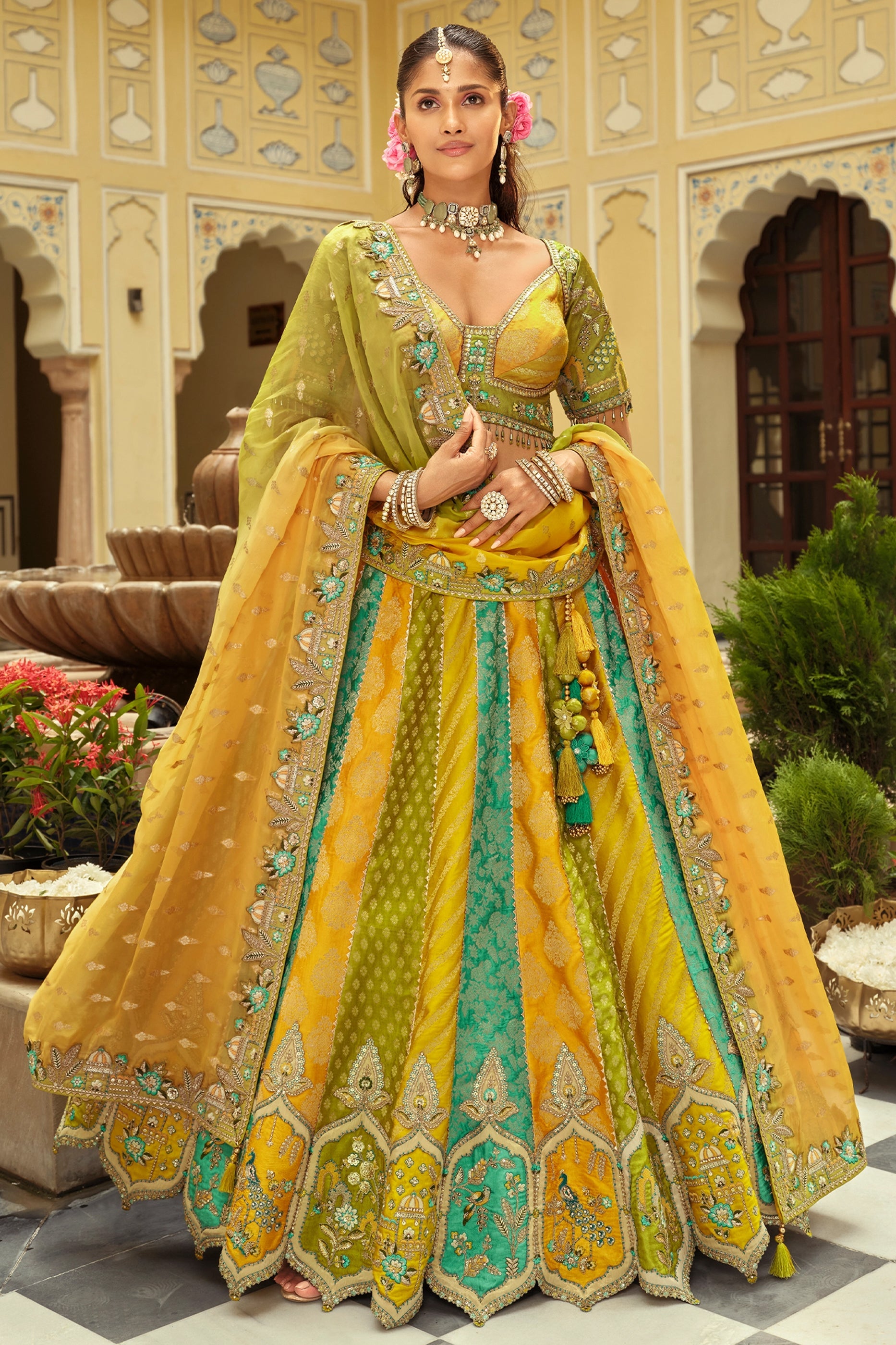 Multicolor Readymade Embroidered Silk Lehenga-SAR10905_1_SareeButa.com