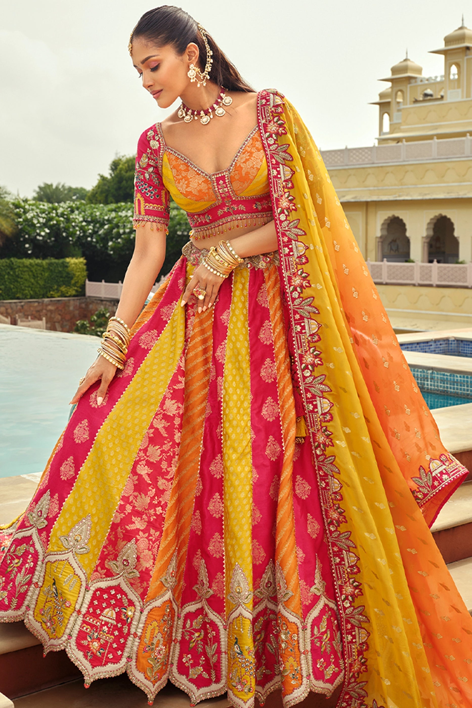 Multicolor Readymade Embroidered Silk Lehenga-SAR10906_3_SareeButa.com
