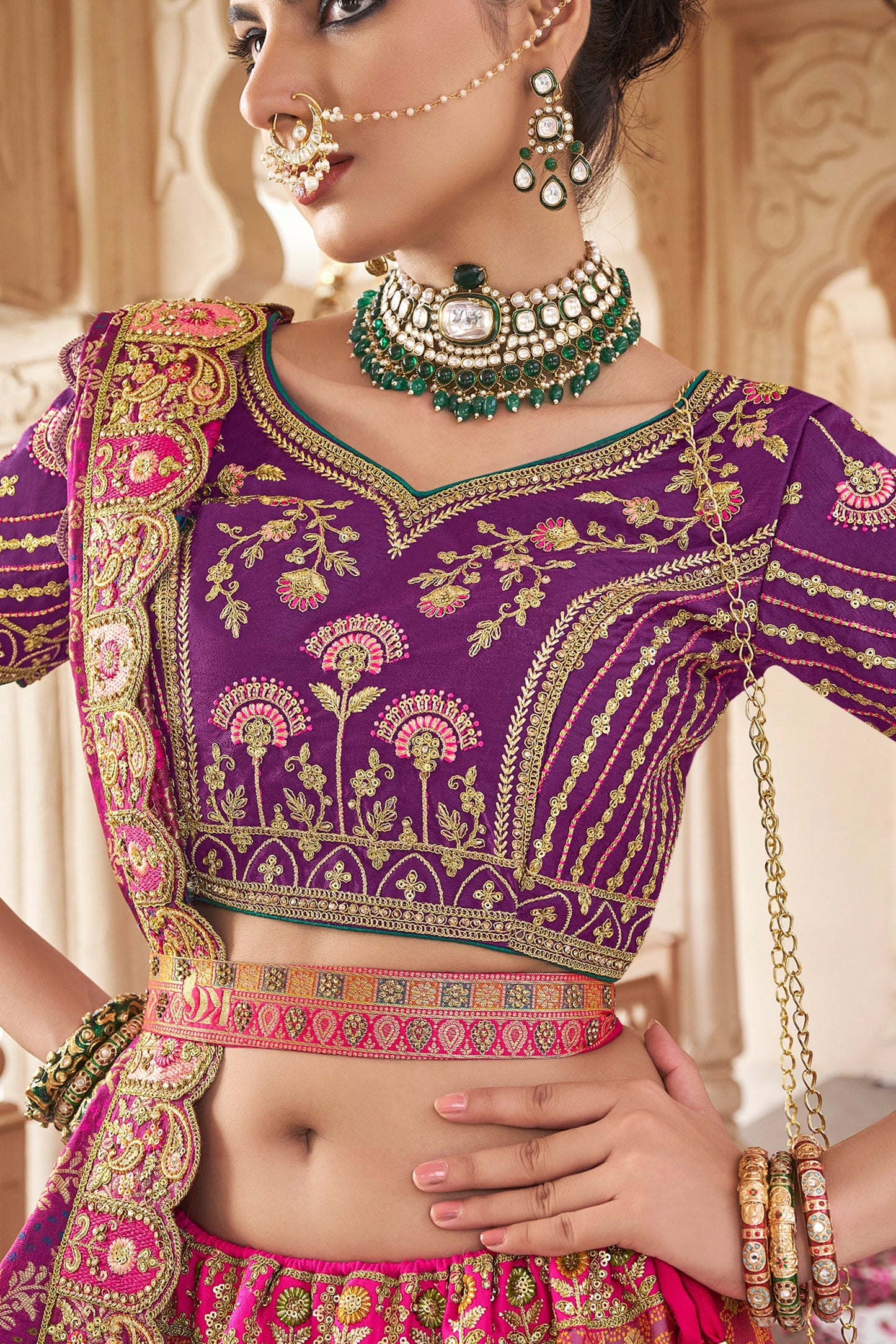 Multicolor Semi-Stitched Banarasi Silk Lehenga-SAR10441_2_SareeButa.com