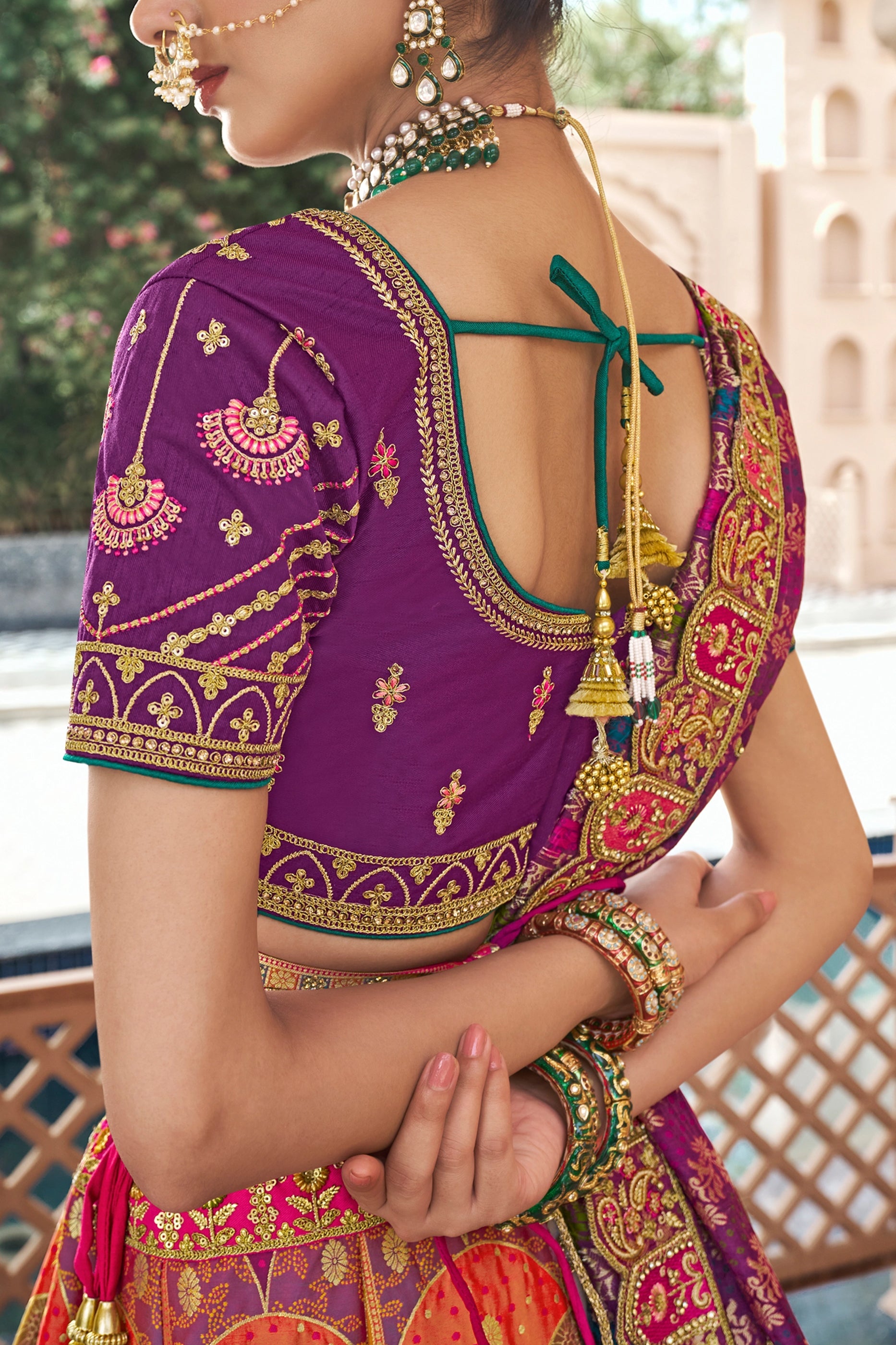 Multicolor Semi-Stitched Banarasi Silk Lehenga-SAR10441_3_SareeButa.com