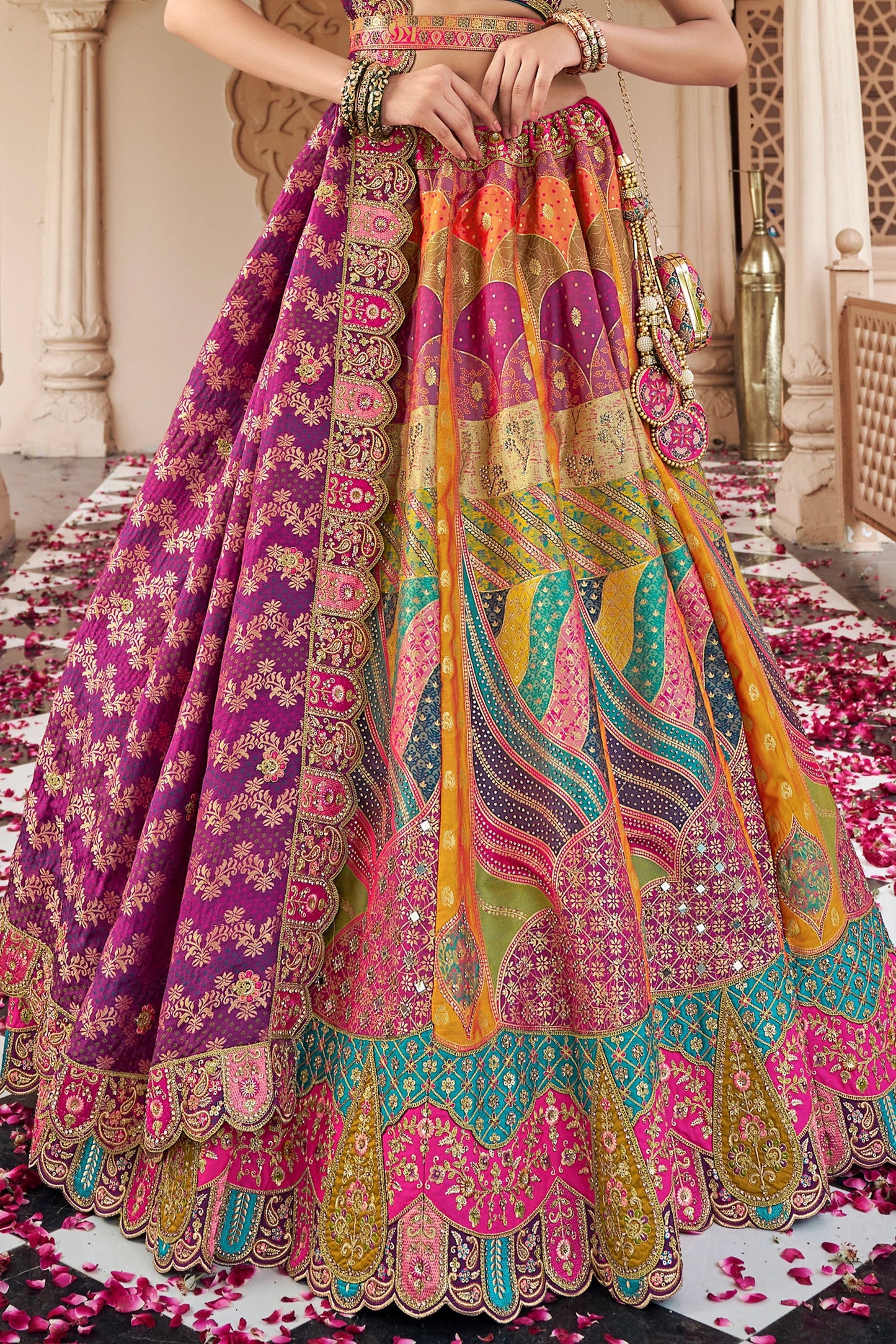 Multicolor Semi-Stitched Banarasi Silk Lehenga-SAR10441_5_SareeButa.com