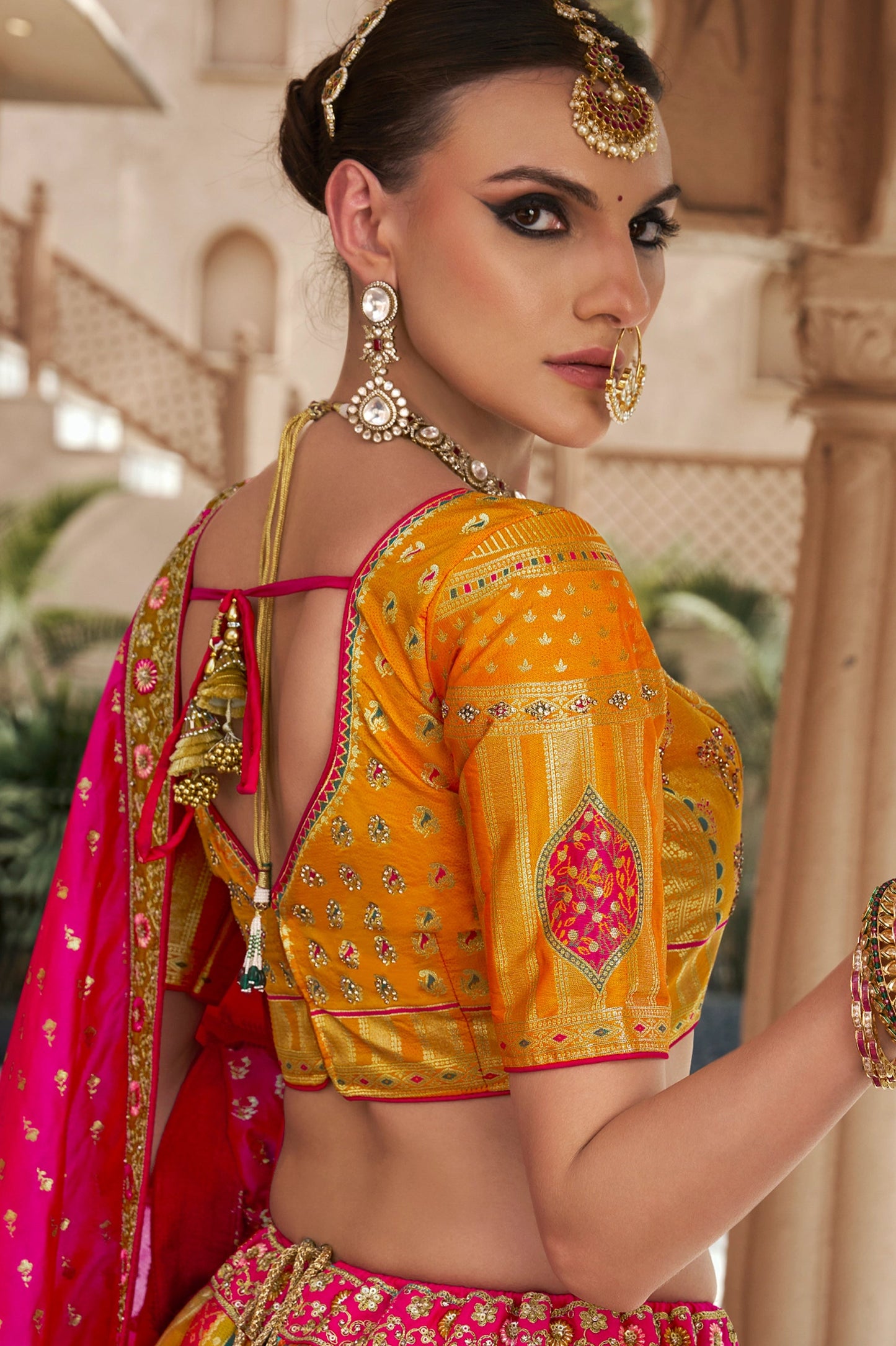 Multicolor Semi-Stitched Banarasi Silk Lehenga-SAR10443_3_SareeButa.com