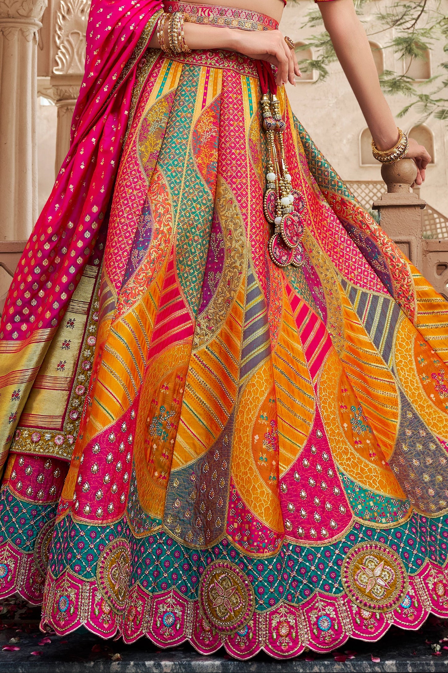 Multicolor Semi-Stitched Banarasi Silk Lehenga-SAR10443_5_SareeButa.com