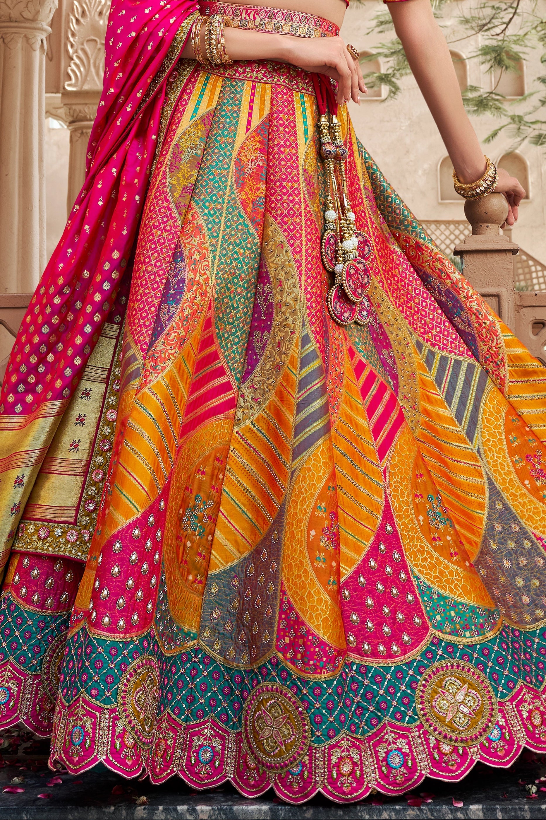 Multicolor Semi-Stitched Banarasi Silk Lehenga-SAR10443_5_SareeButa.com