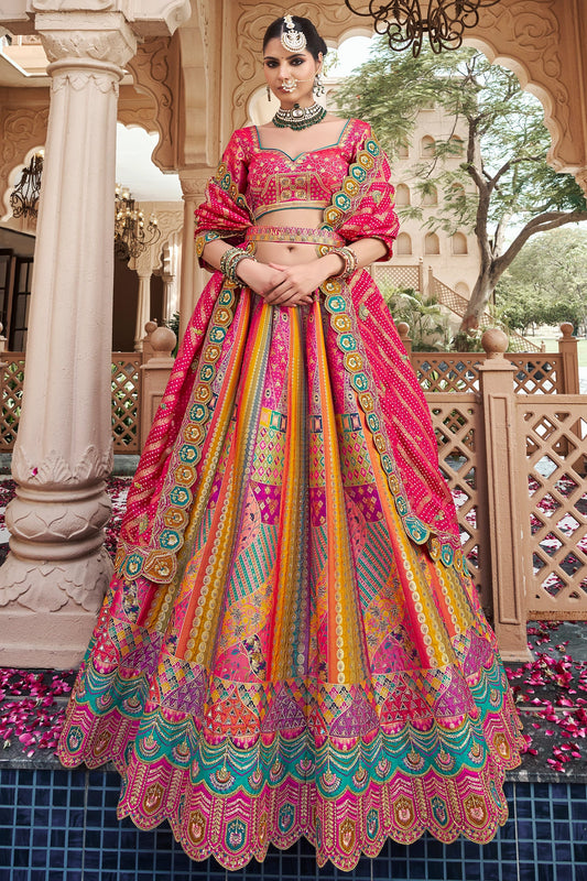 Multicolor Semi-Stitched Banarasi Silk Lehenga-SAR10444_1_SareeButa.com
