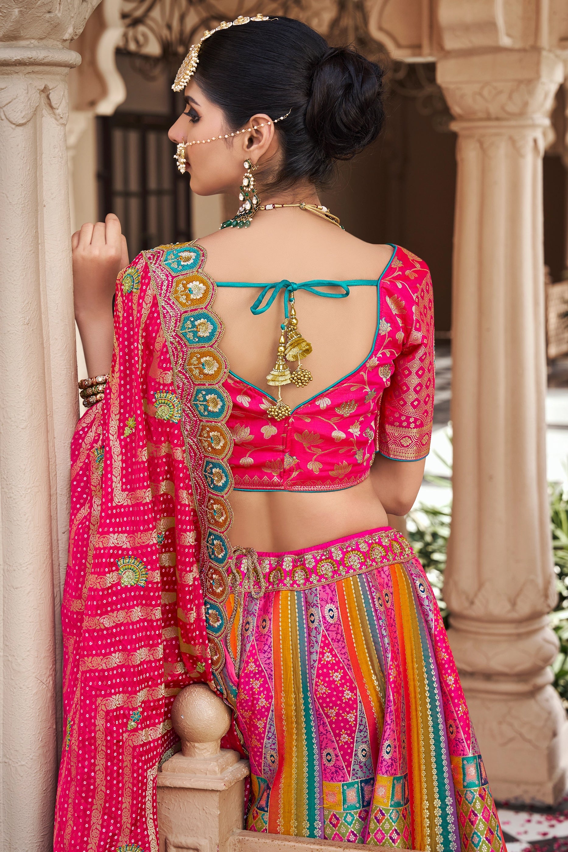 Multicolor Semi-Stitched Banarasi Silk Lehenga-SAR10444_3_SareeButa.com