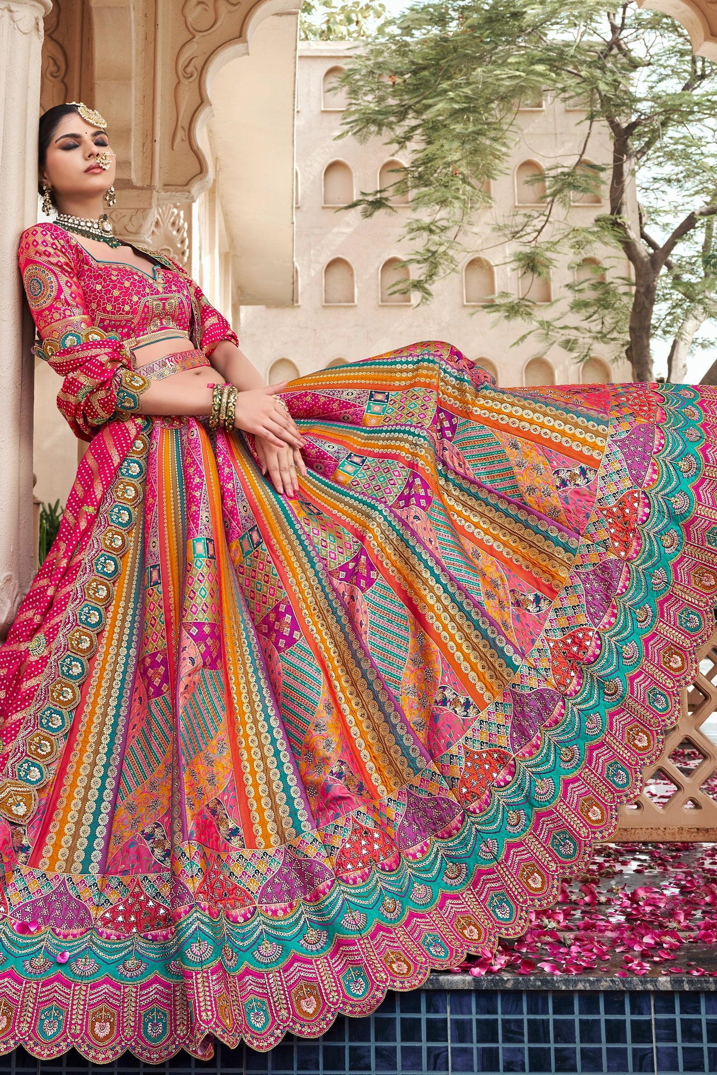 Multicolor Semi-Stitched Banarasi Silk Lehenga-SAR10444_4_SareeButa.com