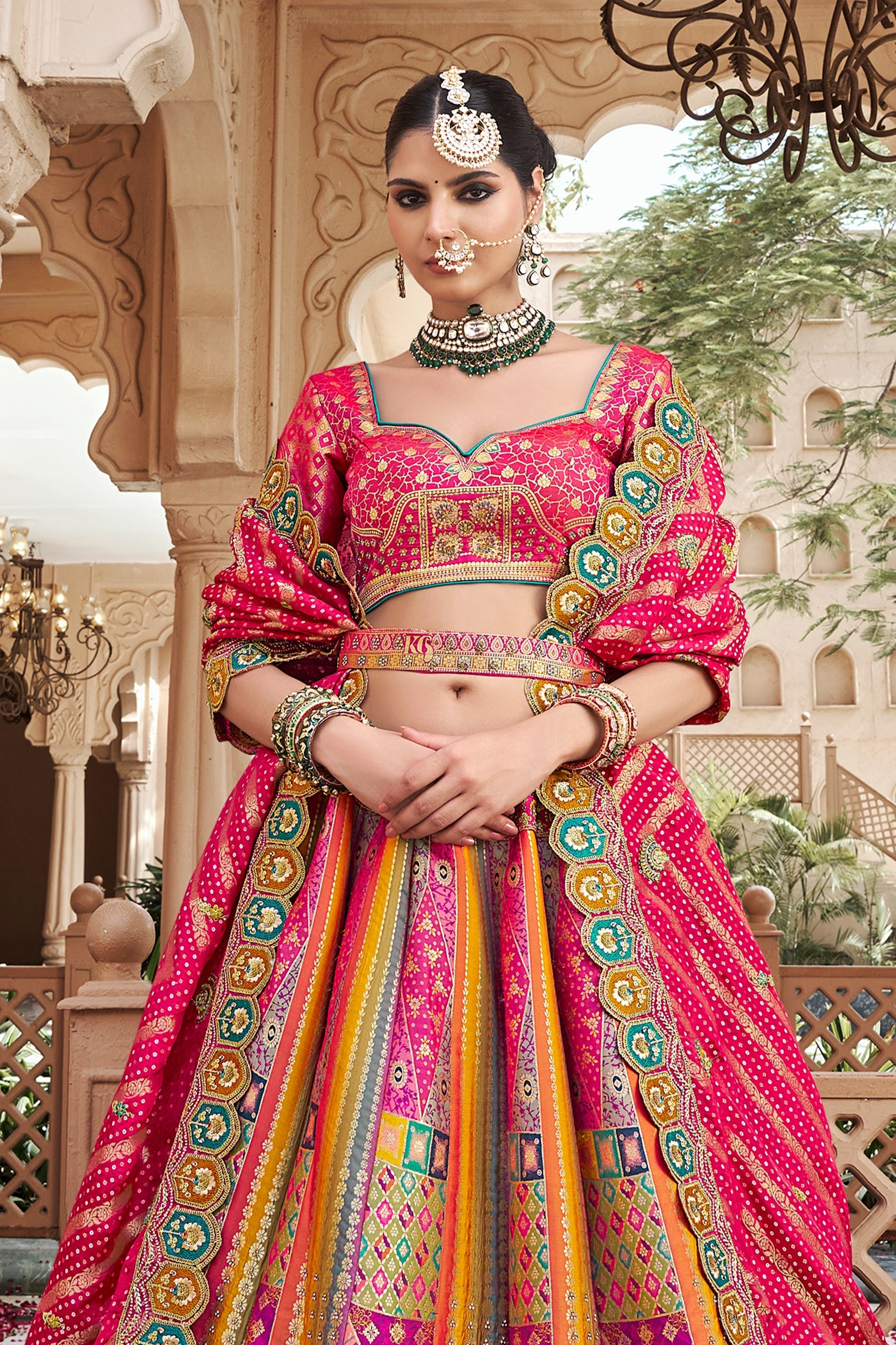 Multicolor Semi-Stitched Banarasi Silk Lehenga-SAR10444_5_SareeButa.com