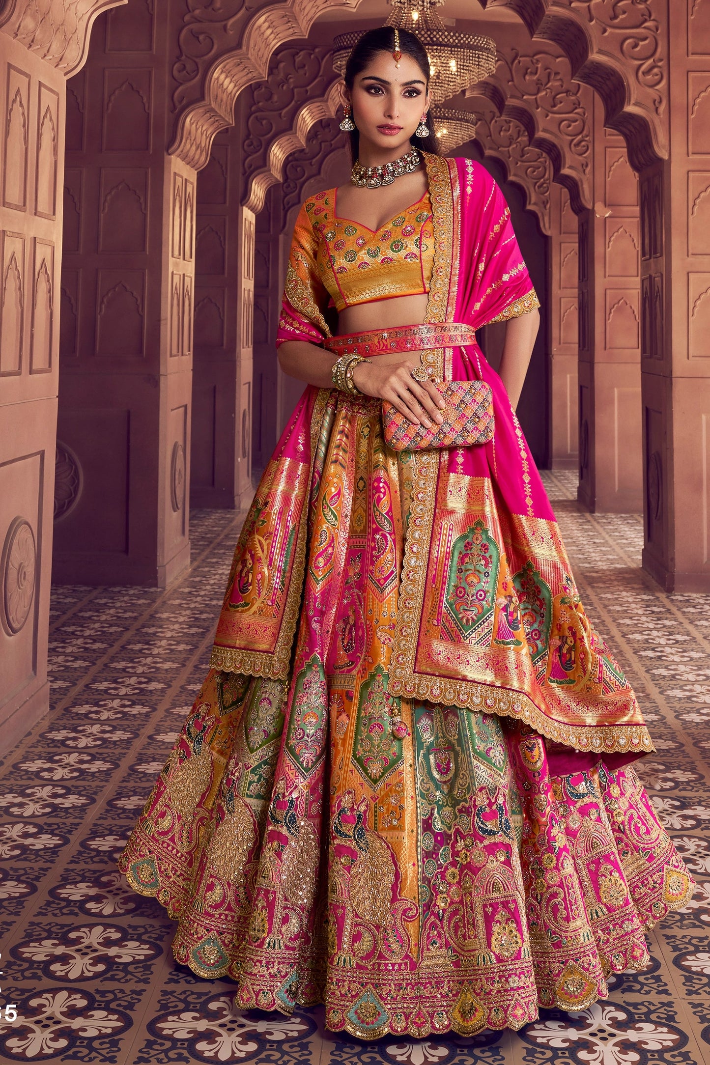 Multicolor Semi-Stitched Banarasi Silk Lehenga-SAR11589_1_SareeButa.com