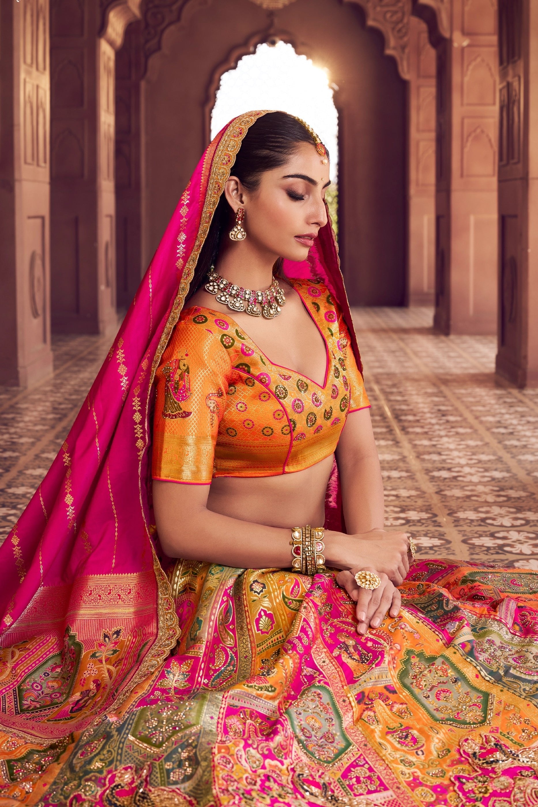 Multicolor Semi-Stitched Banarasi Silk Lehenga-SAR11589_2_SareeButa.com