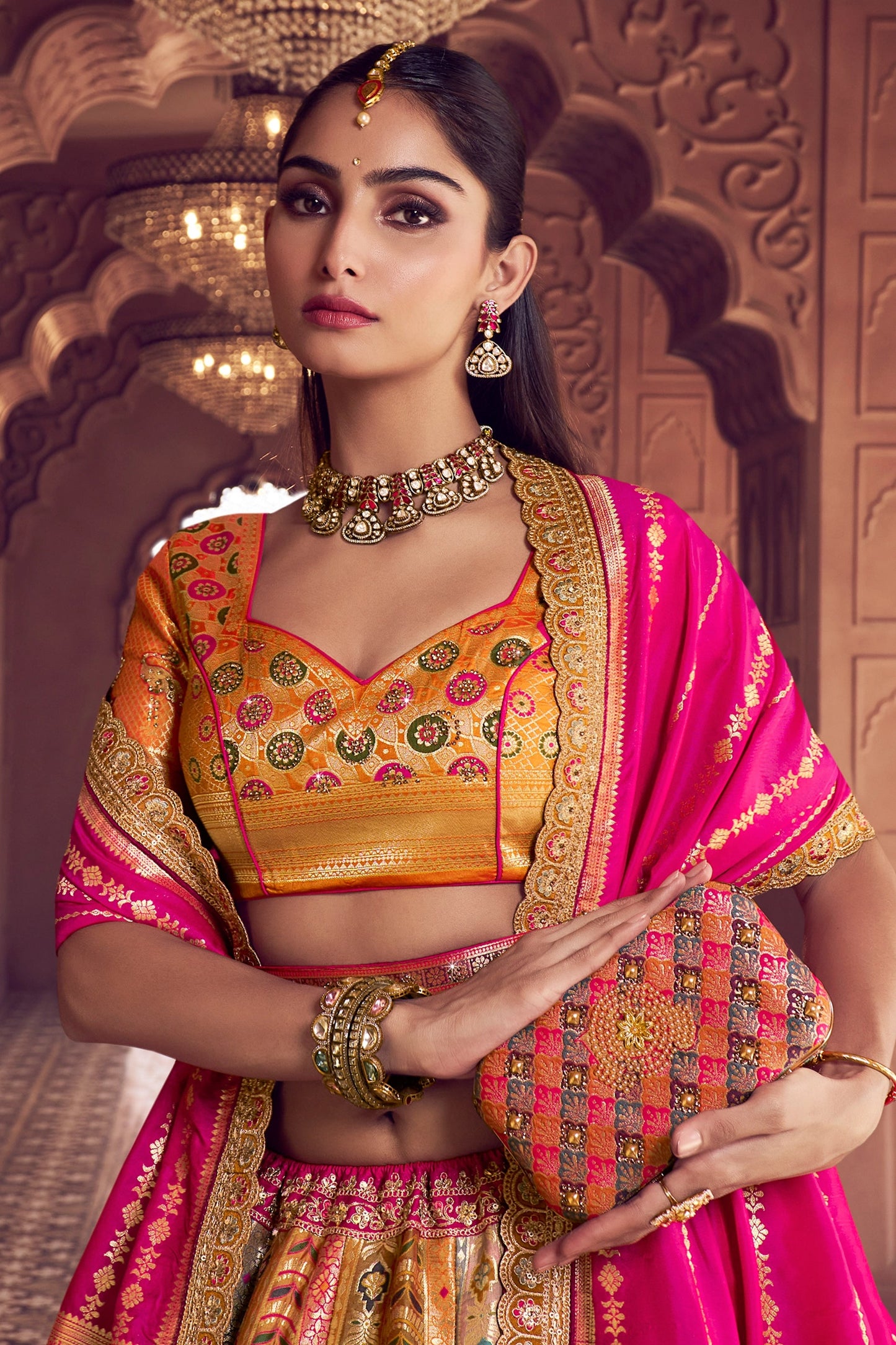 Multicolor Semi-Stitched Banarasi Silk Lehenga-SAR11589_3_SareeButa.com