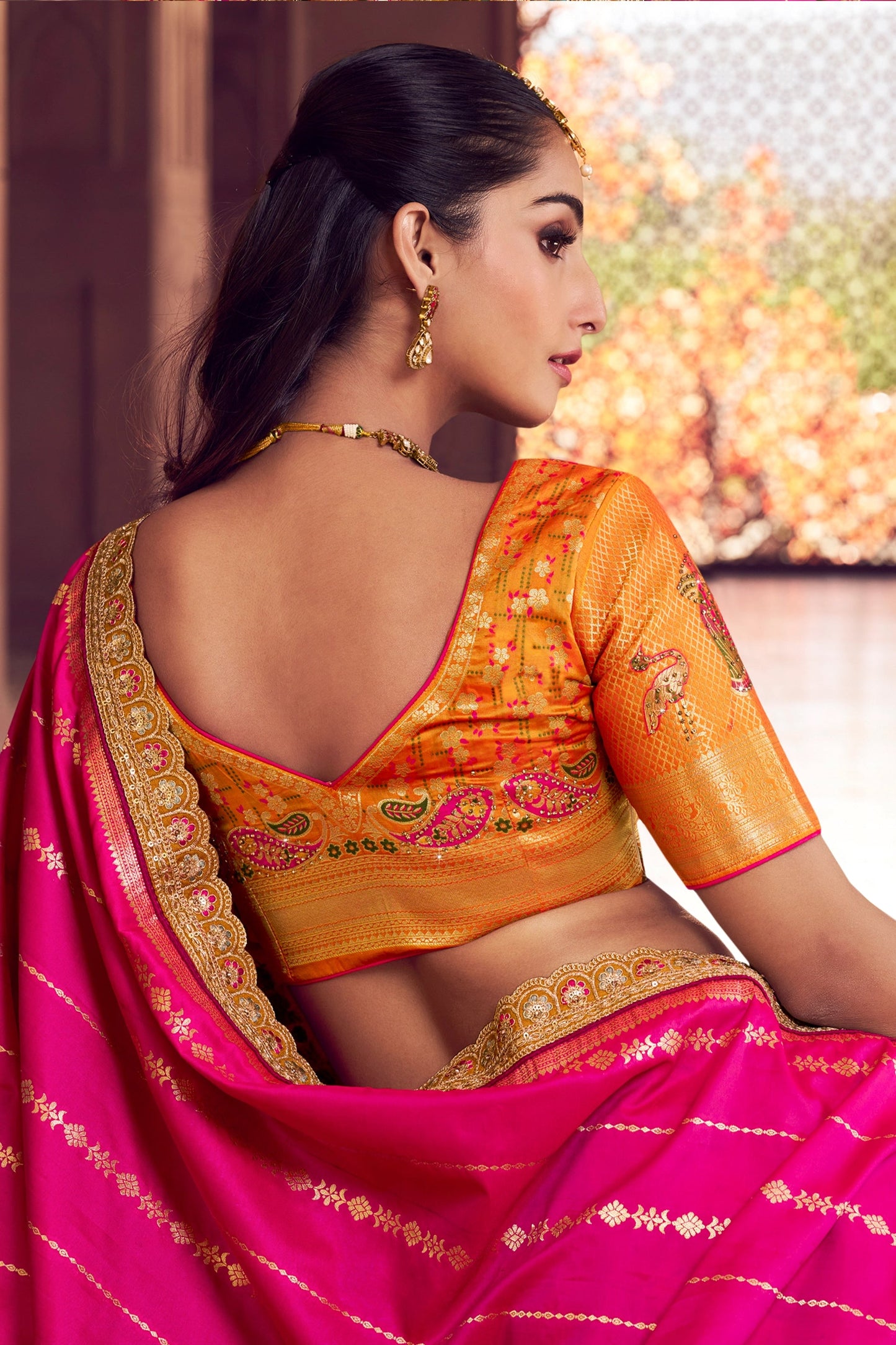 Multicolor Semi-Stitched Banarasi Silk Lehenga-SAR11589_4_SareeButa.com