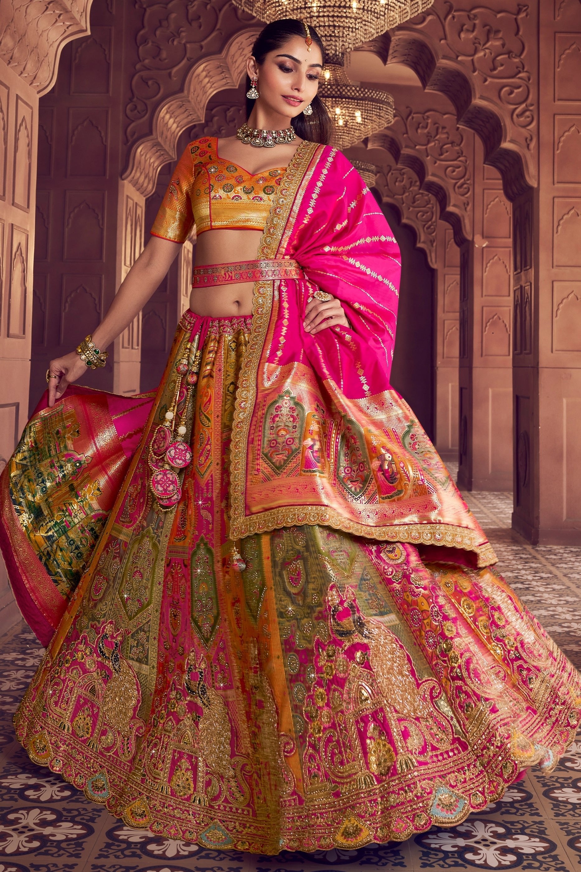 Multicolor Semi-Stitched Banarasi Silk Lehenga-SAR11589_5_SareeButa.com
