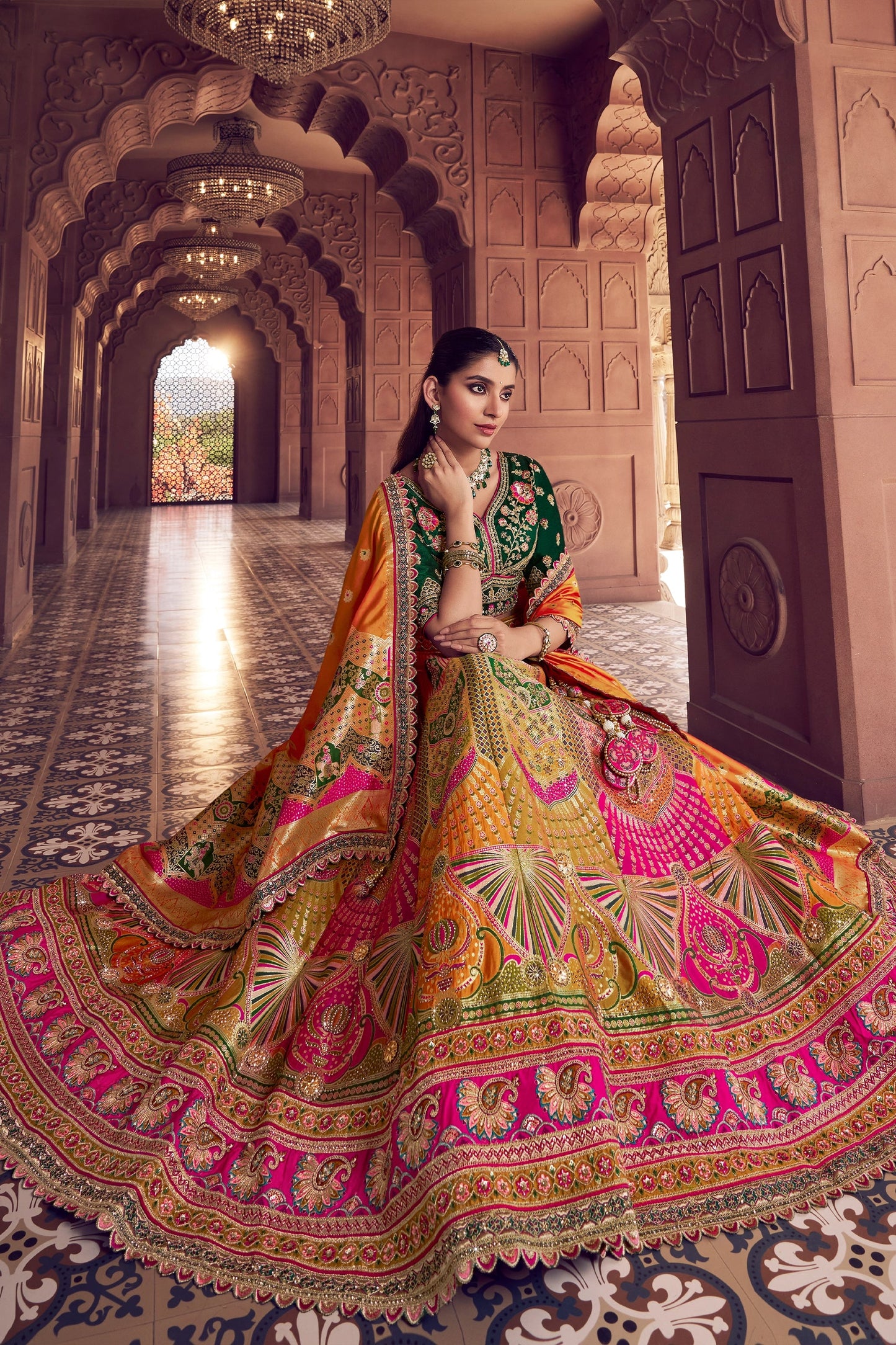 Multicolor Semi-Stitched Banarasi Silk Lehenga-SAR11590_4_SareeButa.com